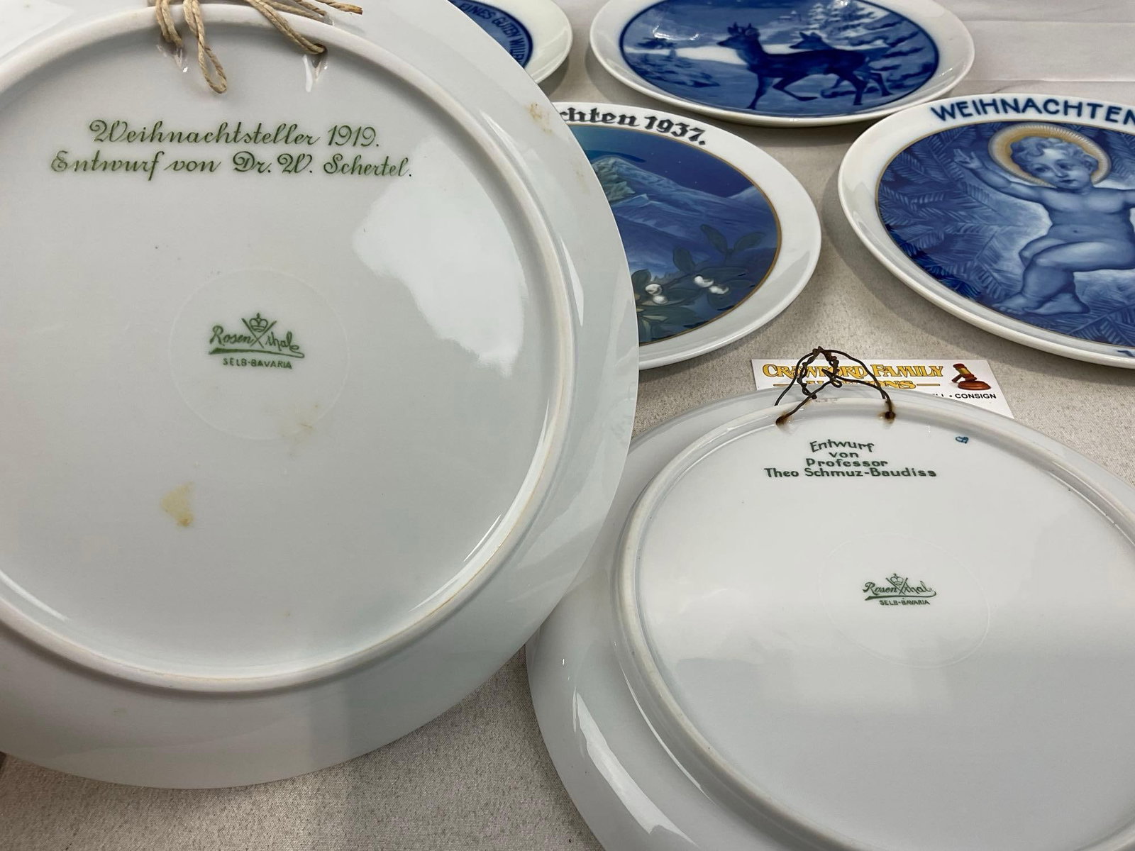 6 German Christmas Rosenthal Porcelain Plates, Blue & White, 1918, 1919, 1920, 1924, 1932, 1937 - 3