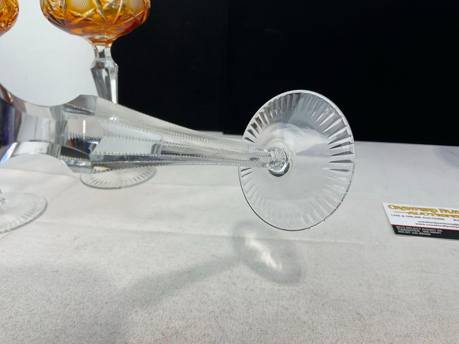 Set of 4 Bohemian Cut to Clear Crystal Wine Goblets, 2 in Tangerine Orange & 2 inCobalt - 6