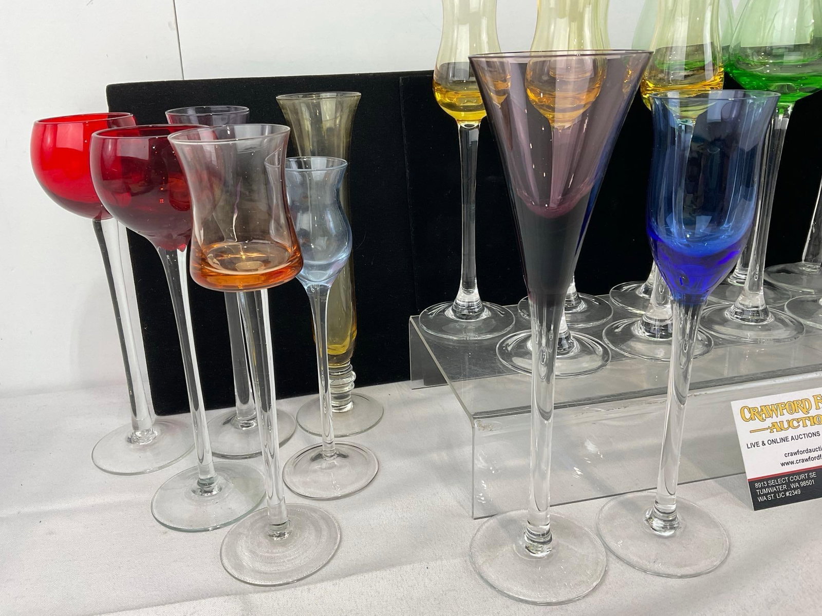 Assortment of 29 Colorful Cordial Glasses, 10 Lenox, 19 unmarked, Cranberry, Purple, Yellow & more - 2