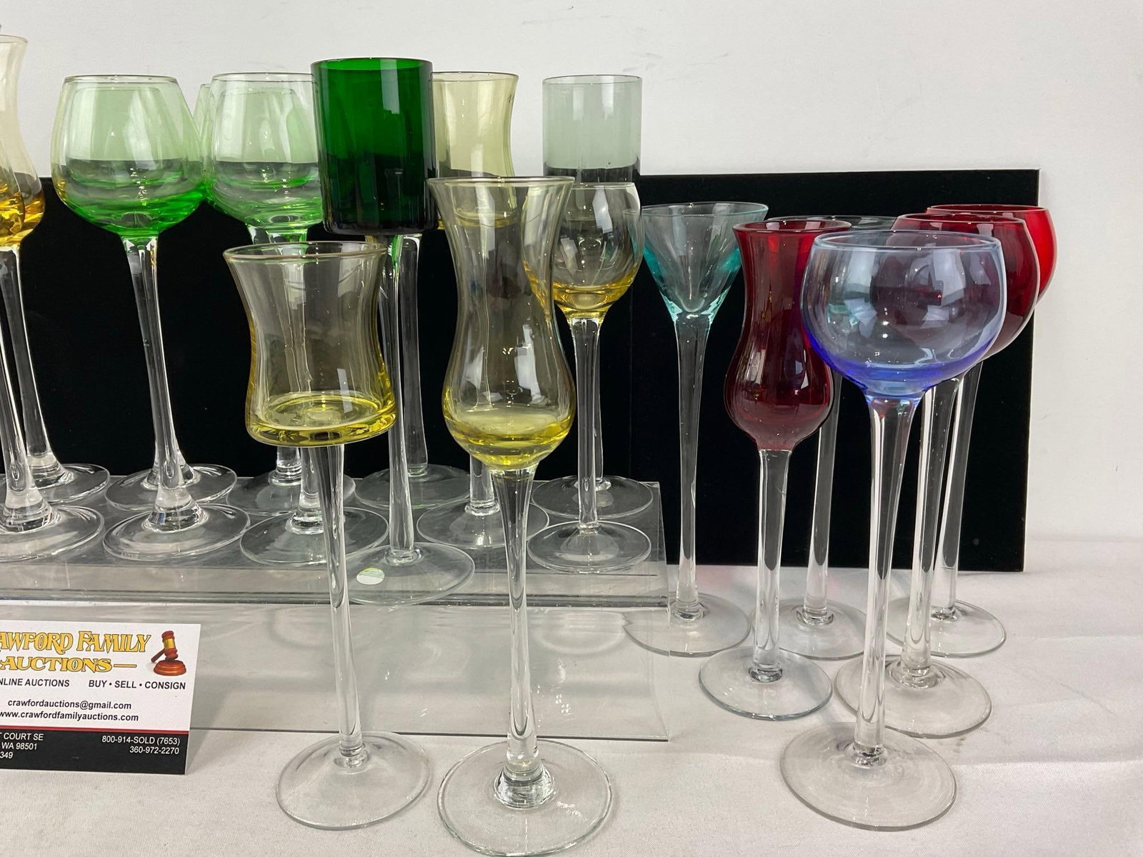 Assortment of 29 Colorful Cordial Glasses, 10 Lenox, 19 unmarked, Cranberry, Purple, Yellow & more - 3