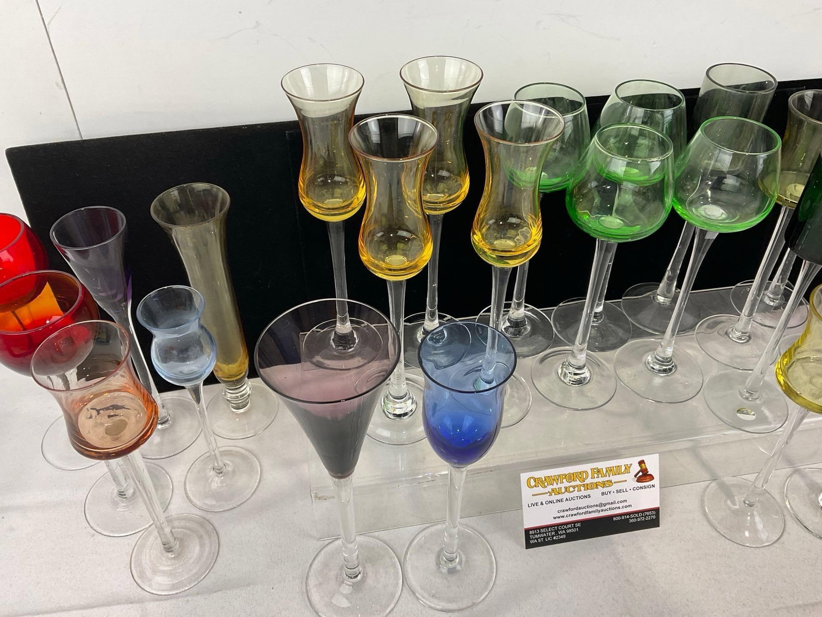 Assortment of 29 Colorful Cordial Glasses, 10 Lenox, 19 unmarked, Cranberry, Purple, Yellow & more - 4