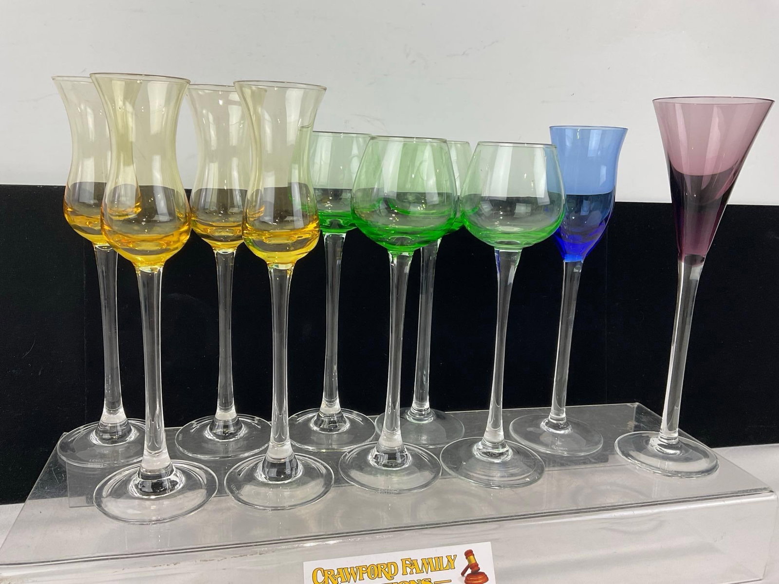 Assortment of 29 Colorful Cordial Glasses, 10 Lenox, 19 unmarked, Cranberry, Purple, Yellow & more - 5