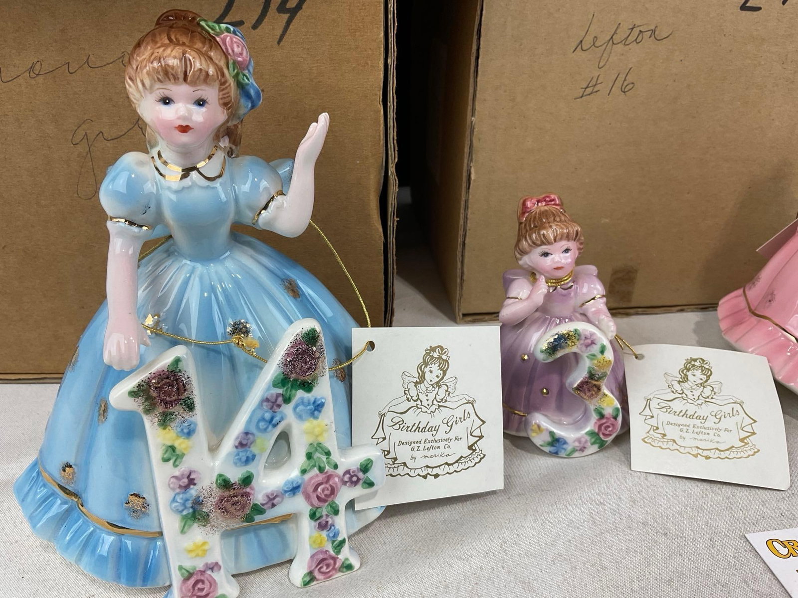 Vintage 1990s Lefton Birthday Girls Set of 16, from 1 to 16 in original boxes - 2