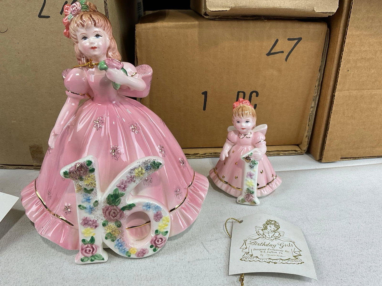Vintage 1990s Lefton Birthday Girls Set of 16, from 1 to 16 in original boxes - 3