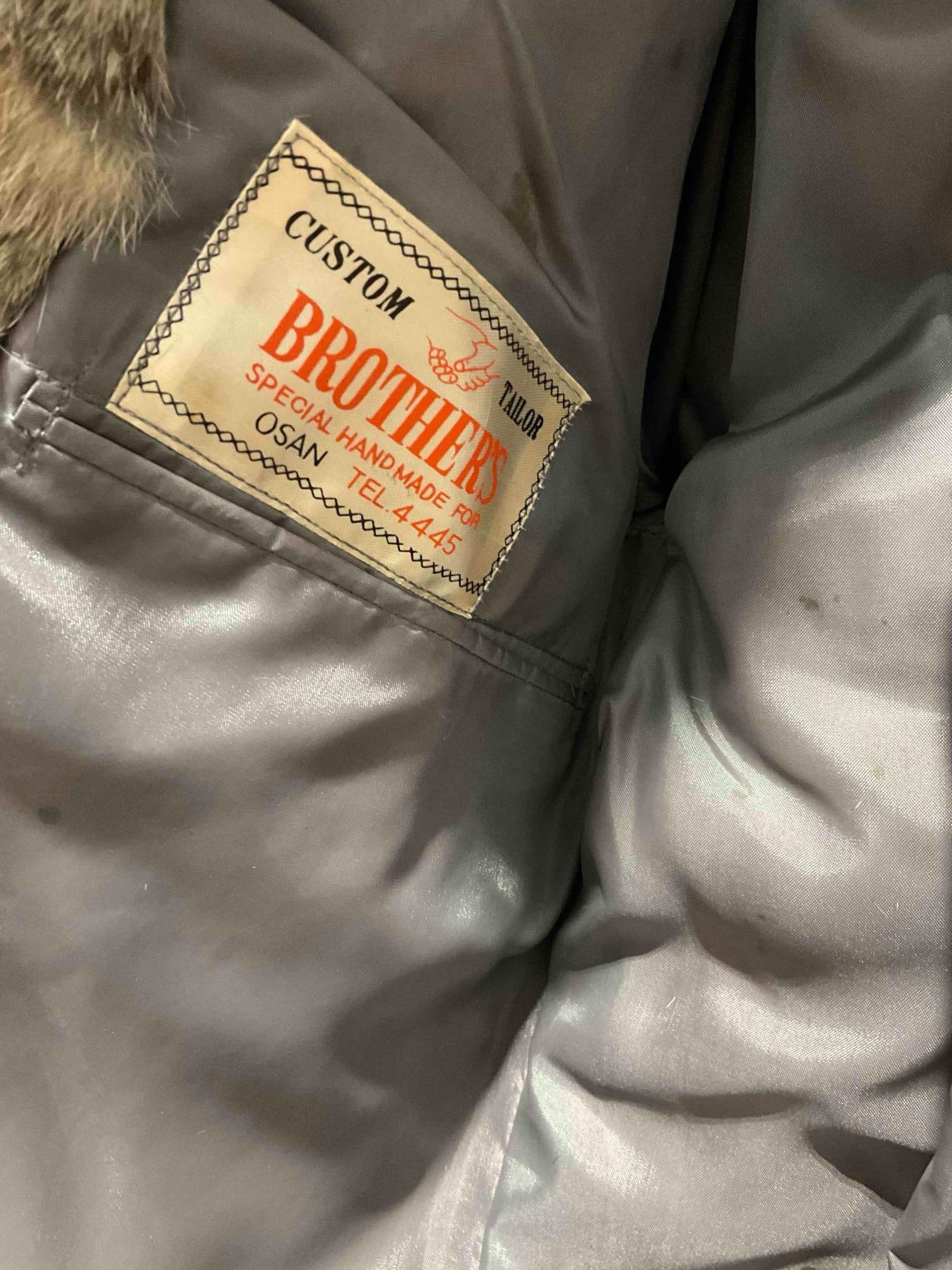 Vintage Brothers Custom Tailor Gray Leather & Rabbit Fur Hooded Jacket. As Is. Fair Condition. - 4