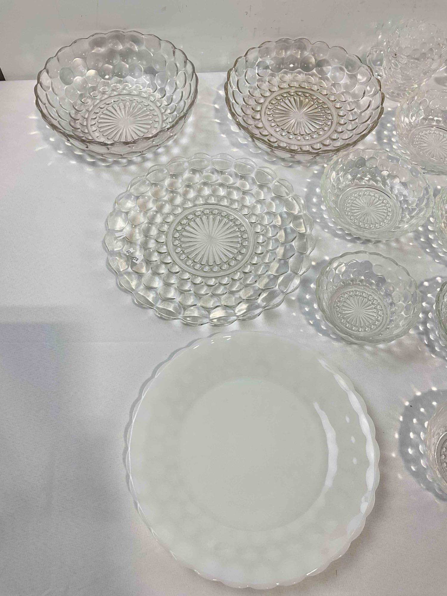 15 pcs Vintage Bubble Glass Dishes, incl. Milk Glass Plate, Clear Bowls & More! See pics. - 5