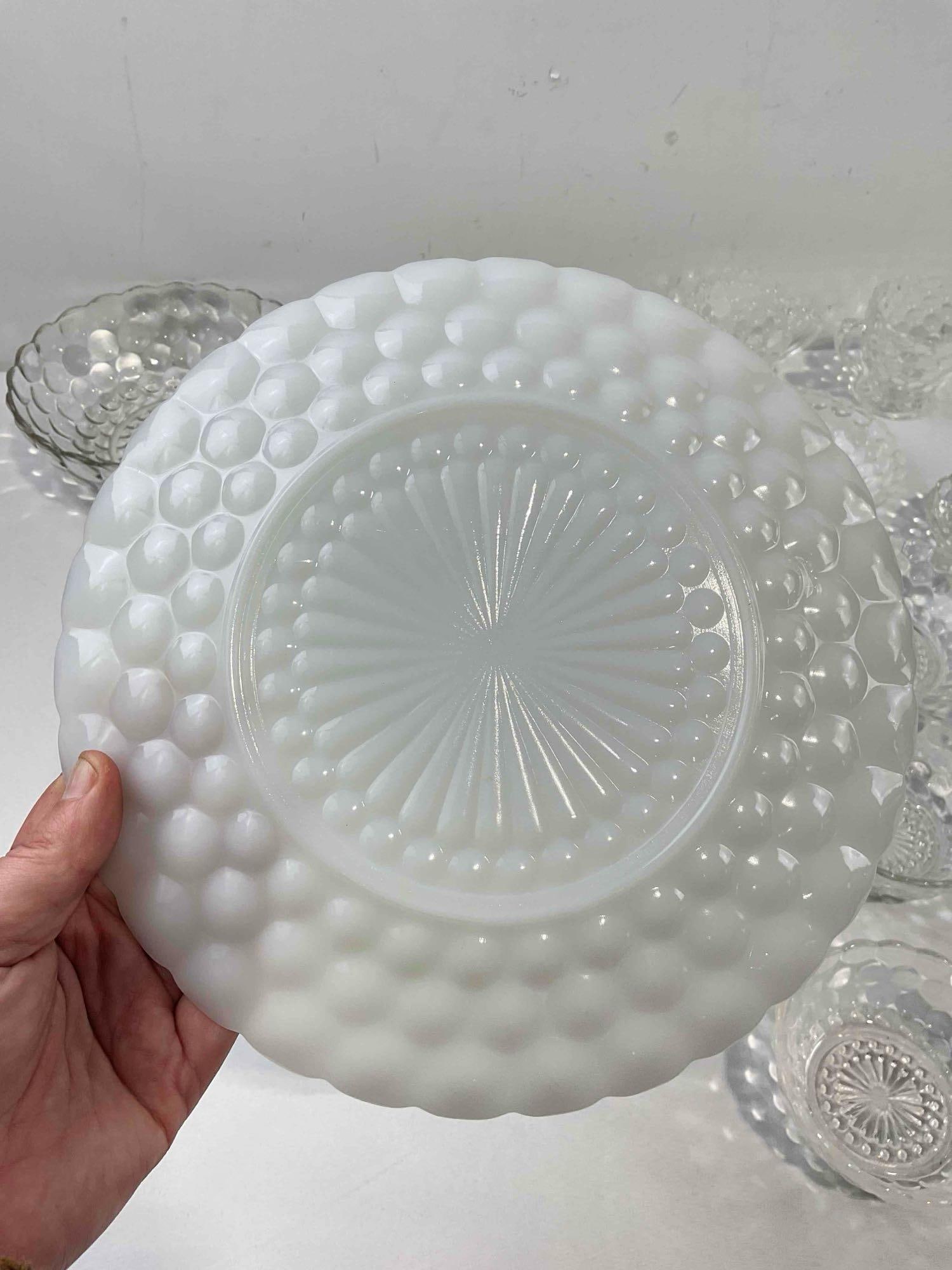 15 pcs Vintage Bubble Glass Dishes, incl. Milk Glass Plate, Clear Bowls & More! See pics. - 6