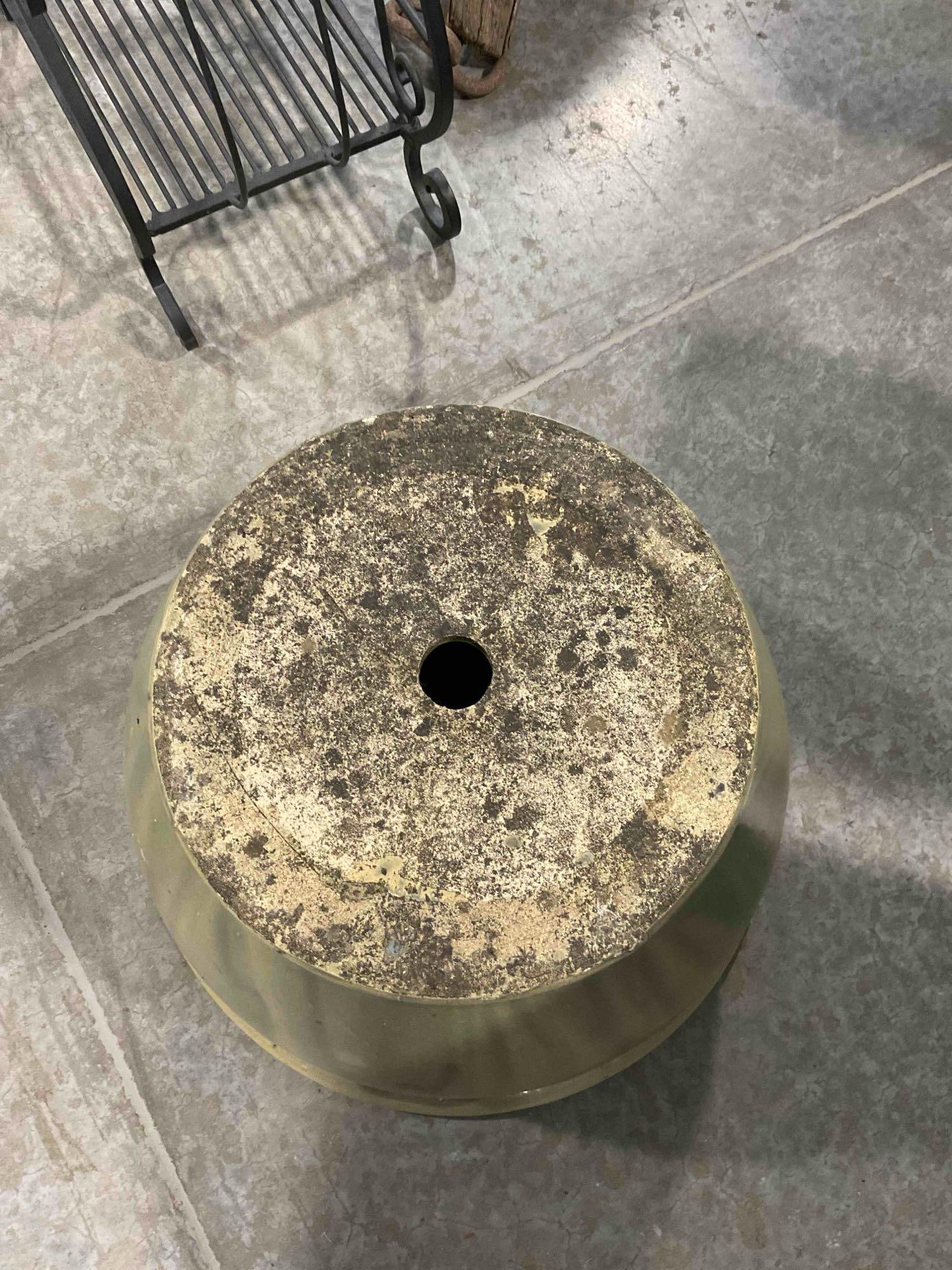 Khaki Green Glazed Ceramic Planter Pot. Measures 15" x 15" x 10" Good Condition. - 6
