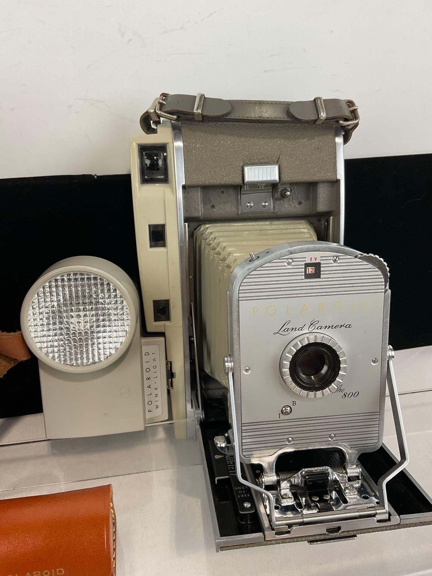 Polaroid Land Camera The 800 w/Wink-Light flash module, & Leather Case - 5