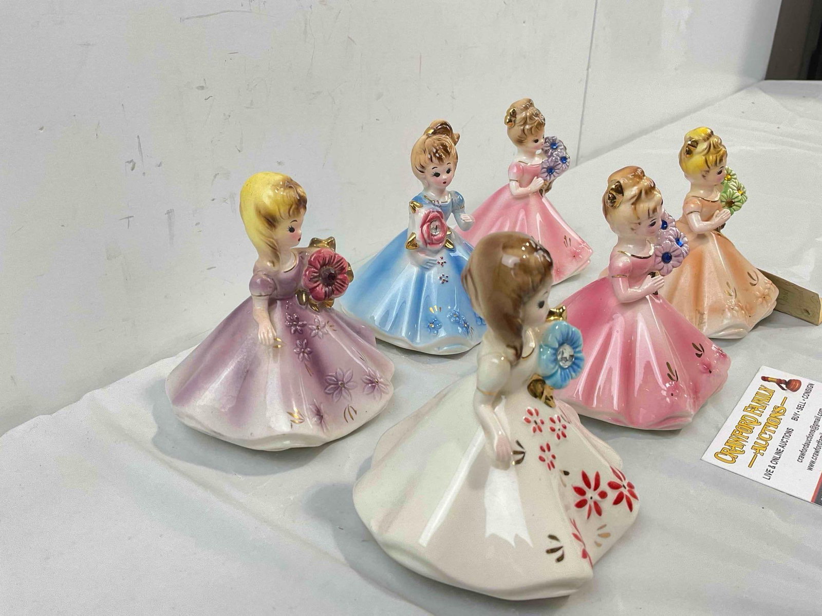 6 pcs Vintage Josef Originals Ceramic Lady Figurines, incl. Birthstones for April, Nov. & More! - 3