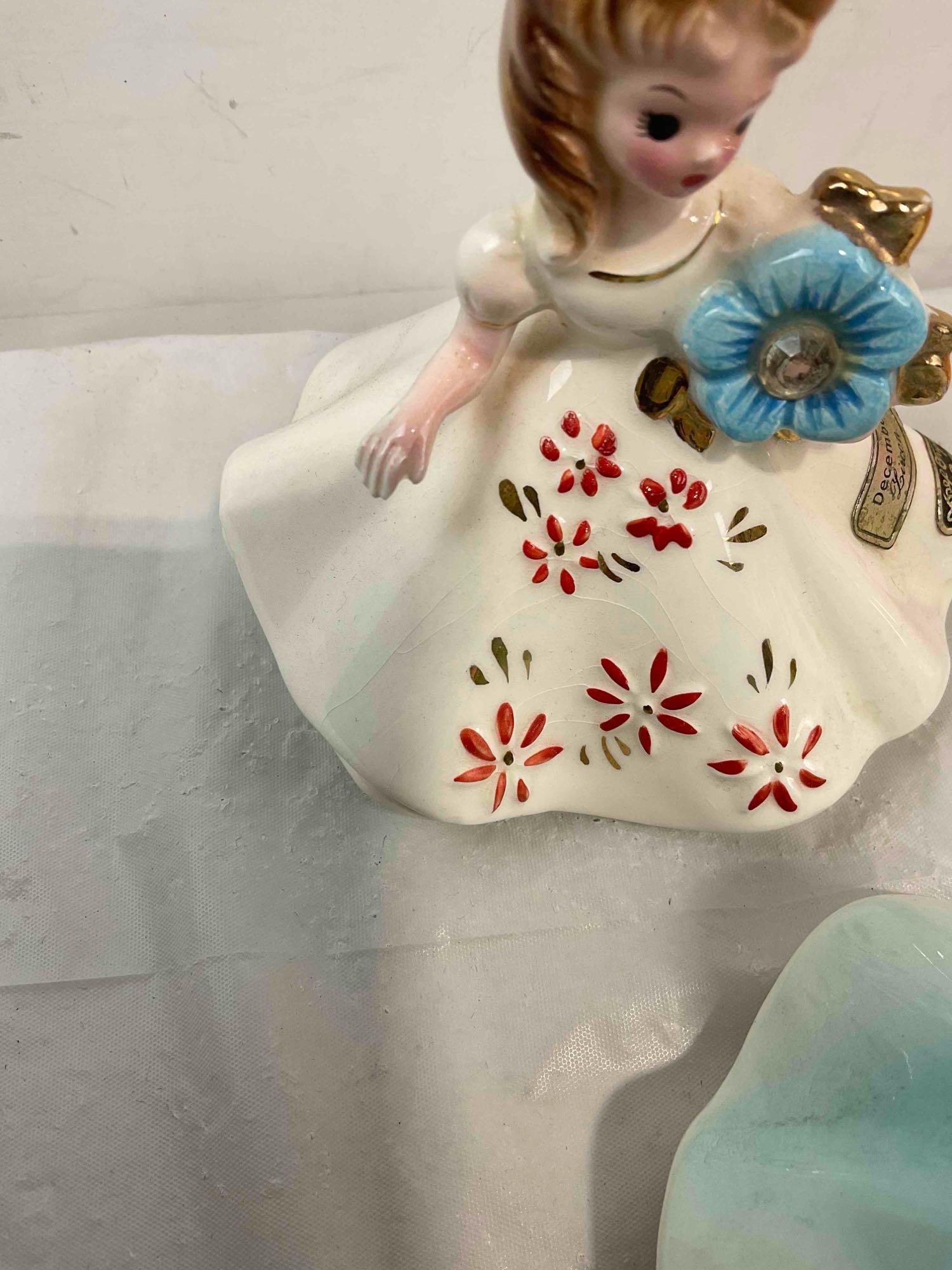 5 pcs Vintage Josef Original Ceramic Lady Figurines, incl. Birthstones for Nov., Dec. & More! - 4