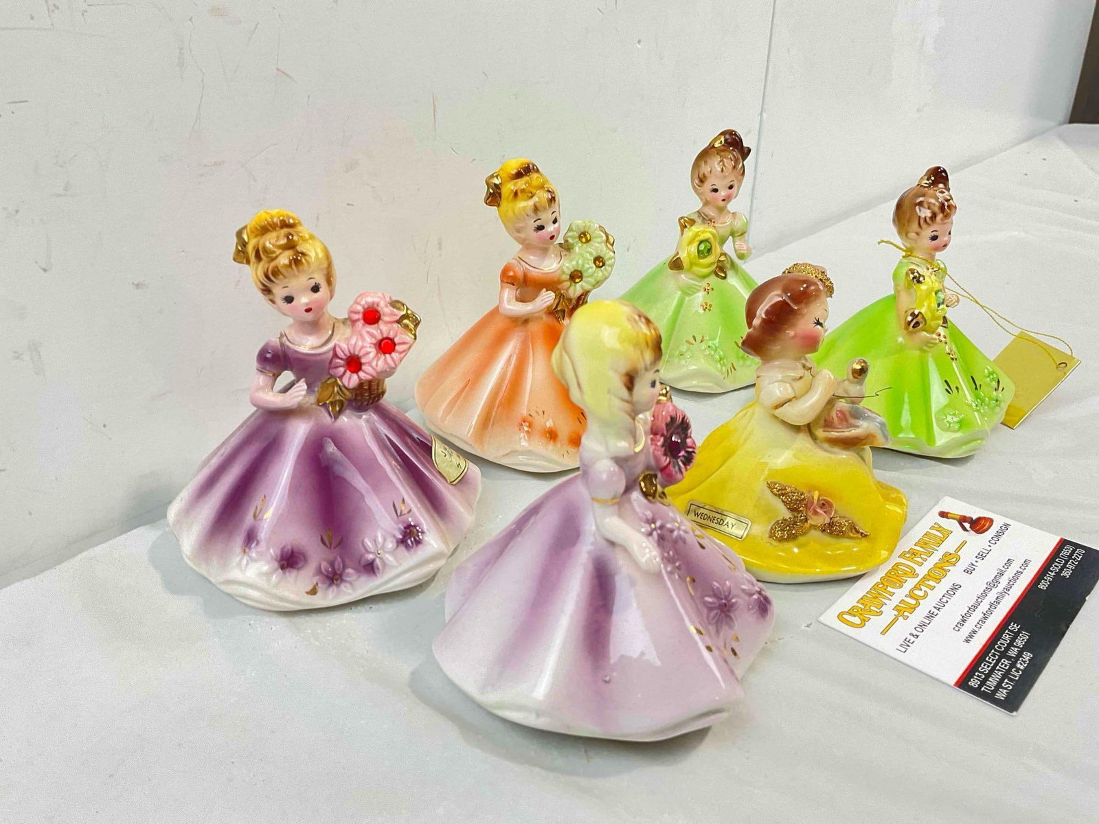 6 pcs Vintage Josef Originals Ceramic Lady Figurines, incl. Birthstones for Feb., August & More! - 3
