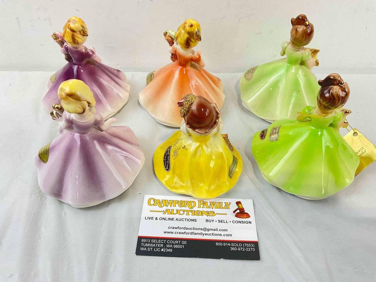 6 pcs Vintage Josef Originals Ceramic Lady Figurines, incl. Birthstones for Feb., August & More! - 4