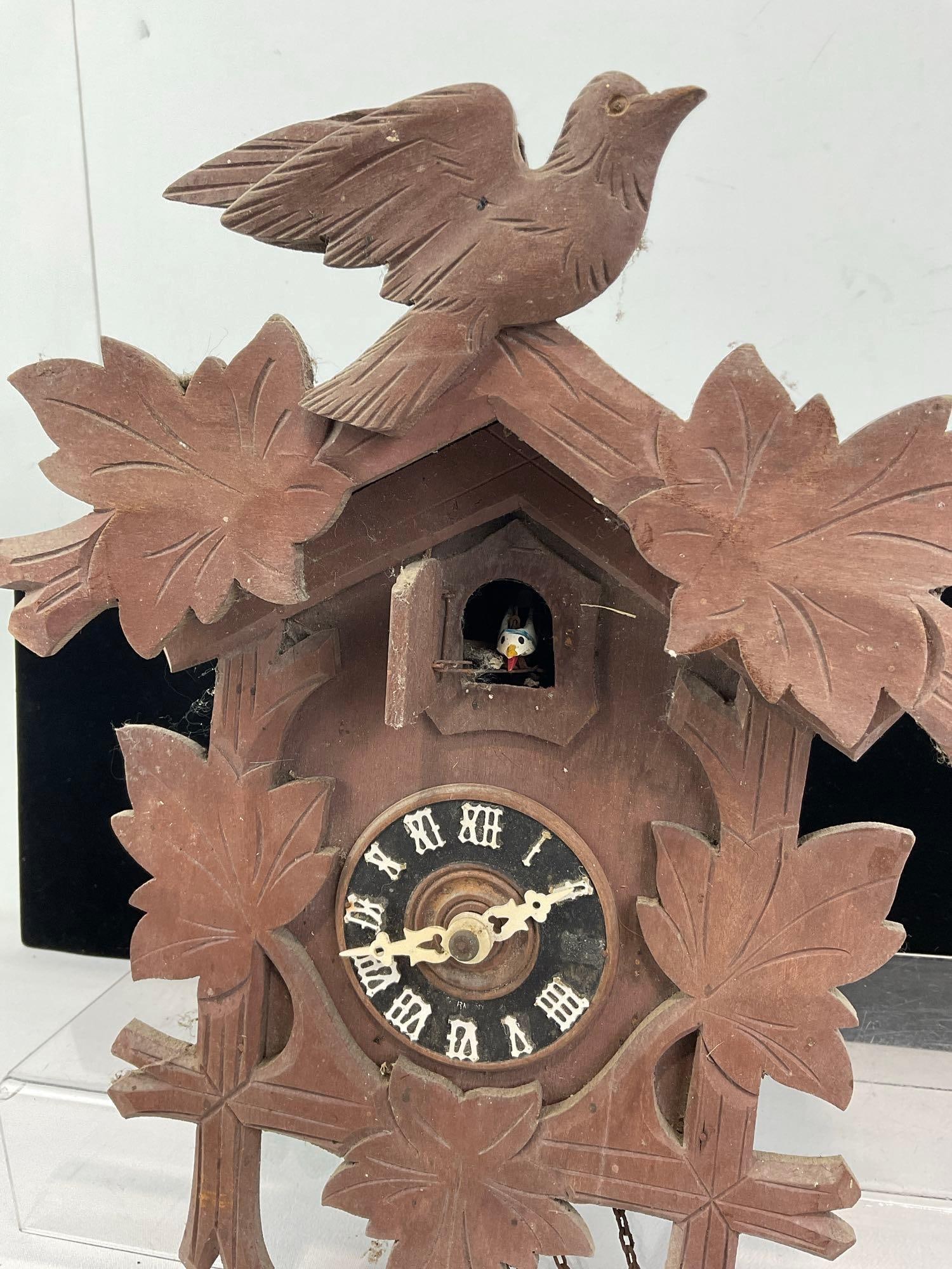 Vintage German Black Forest Cuckoo Clock, w/pinecone weights, 7h x 13w x 10d inches - 2