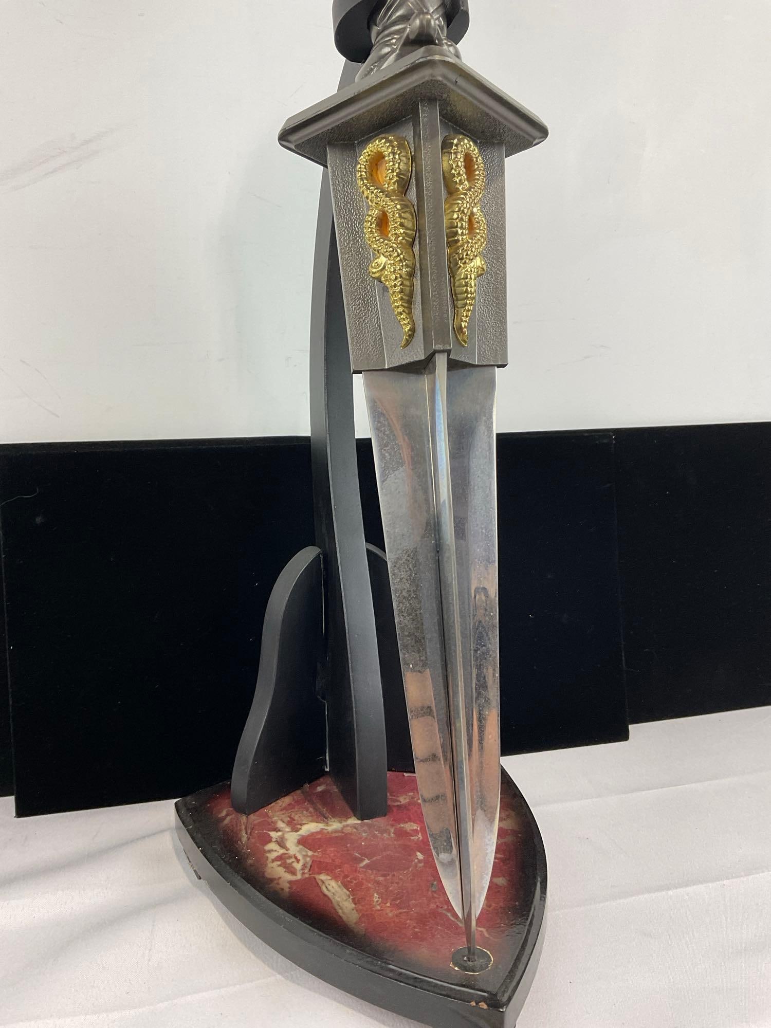 Replica Fantasy Knife, Large Tibetan Phurba for Rituals, w/Stand, 23h x 9w x 8d inches - 2