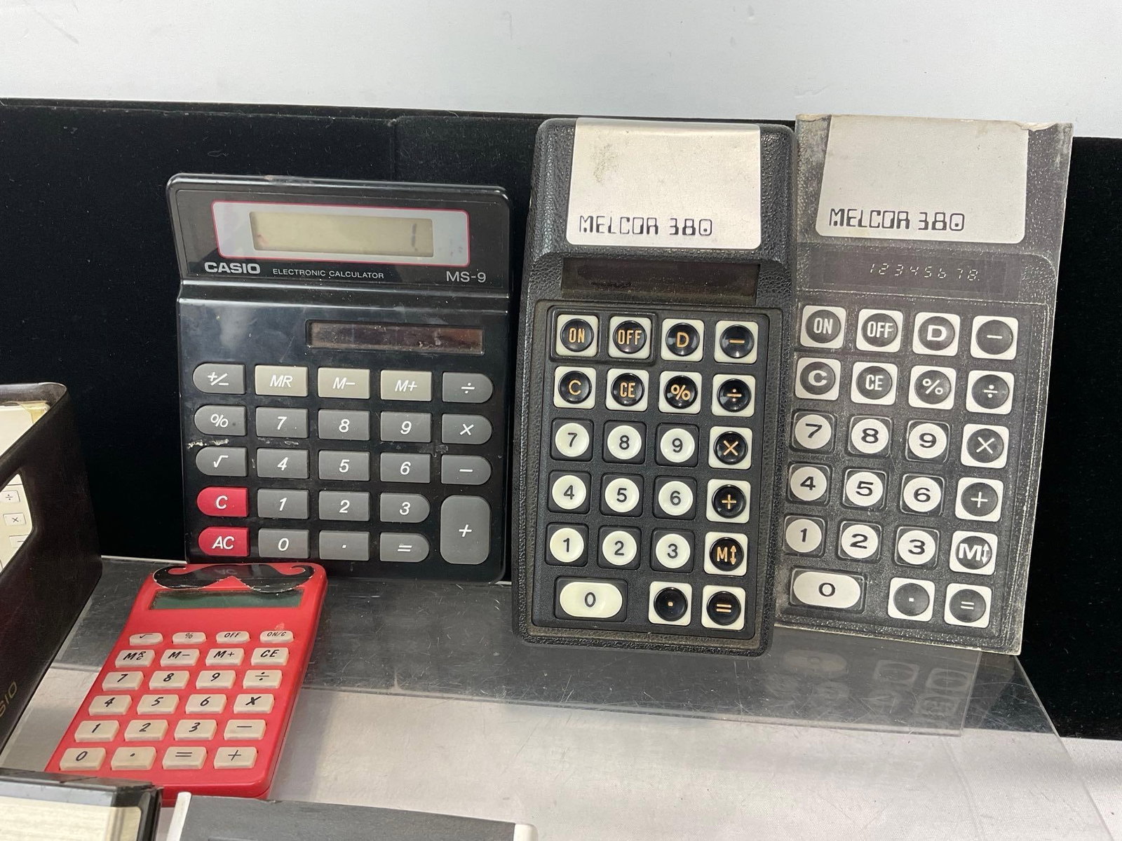 Collection of Vintage Calculators, 4x Casio, Melcor, Adler & Several Linoleum Cutters - 4