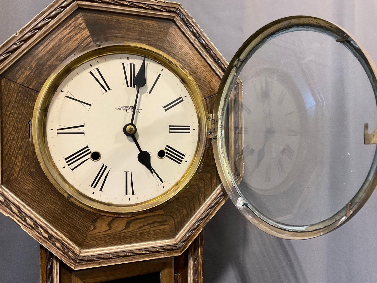 Early 20th Century Ansonia Regulator A Schoolhouse Time Strike Clock, 22h x 13w x 7d inches - 2