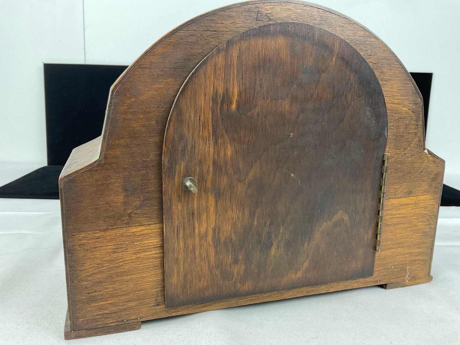 Antique English Oak Mantel Clock, Time Strike, 10h x 12w x 6d inches - 4