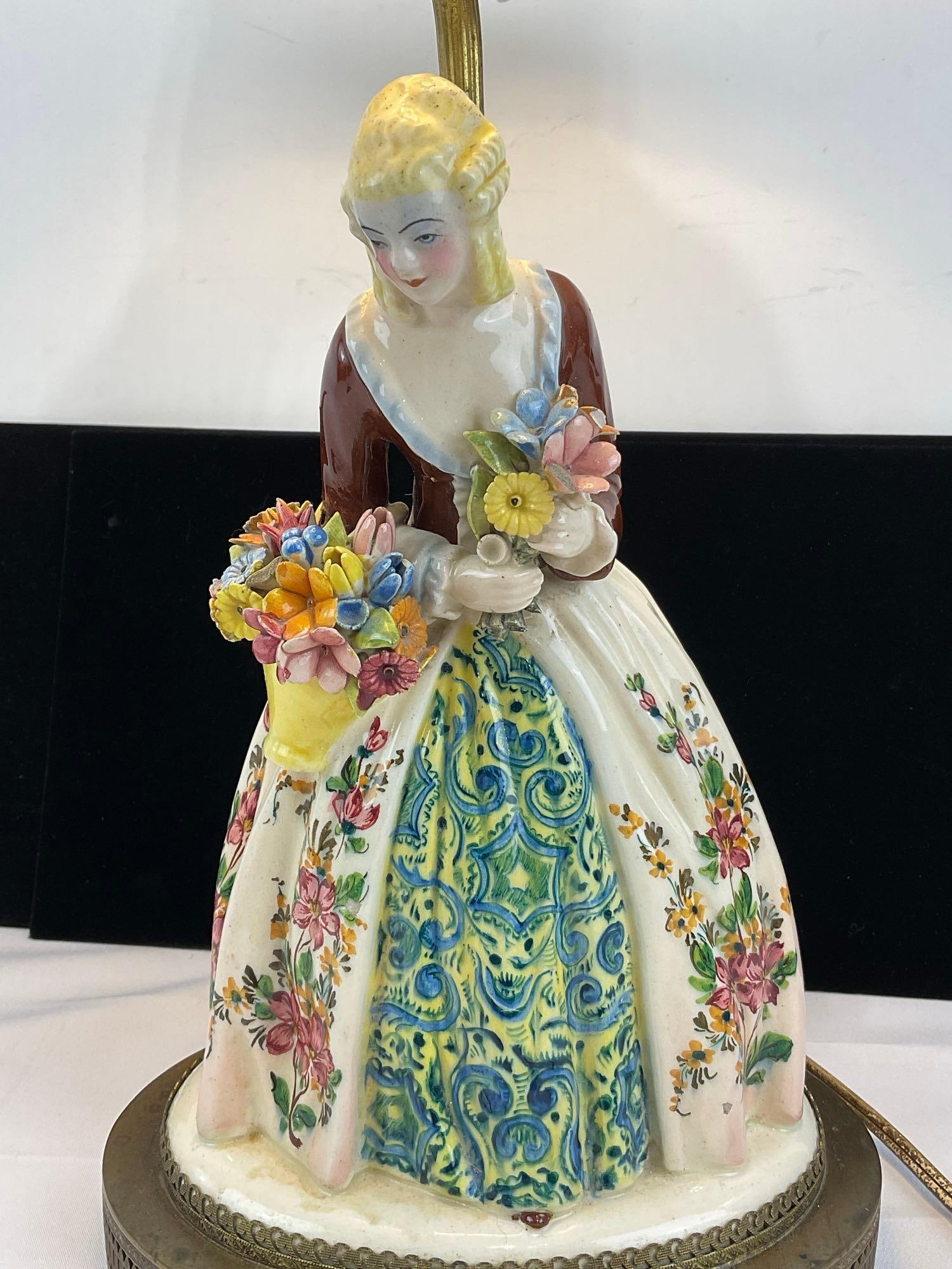 Vintage Italian Ceramic Figurine Table Lamp, tested & working, 28h x 15w x 15d inches - 2