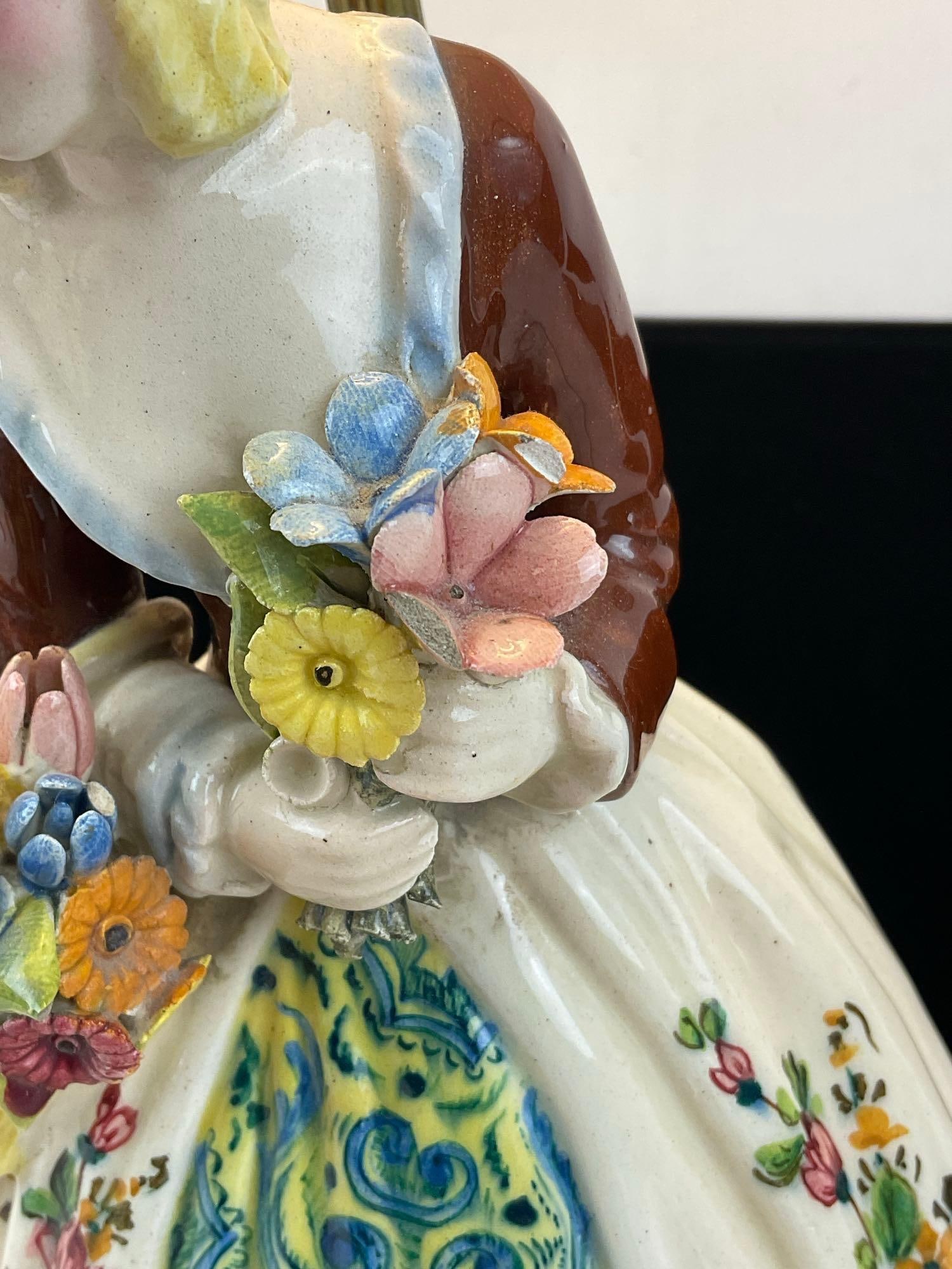 Vintage Italian Ceramic Figurine Table Lamp, tested & working, 28h x 15w x 15d inches - 3