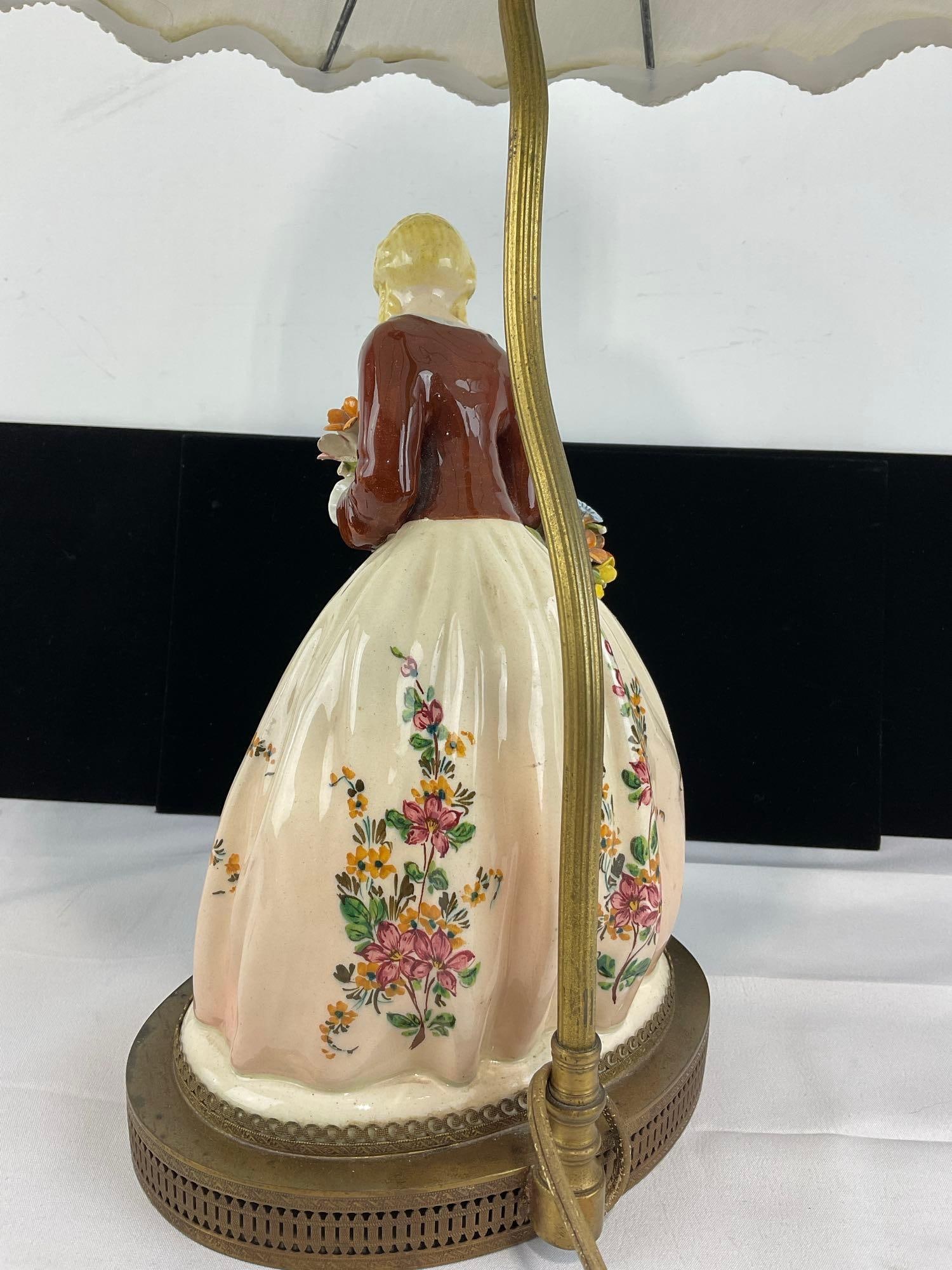 Vintage Italian Ceramic Figurine Table Lamp, tested & working, 28h x 15w x 15d inches - 5