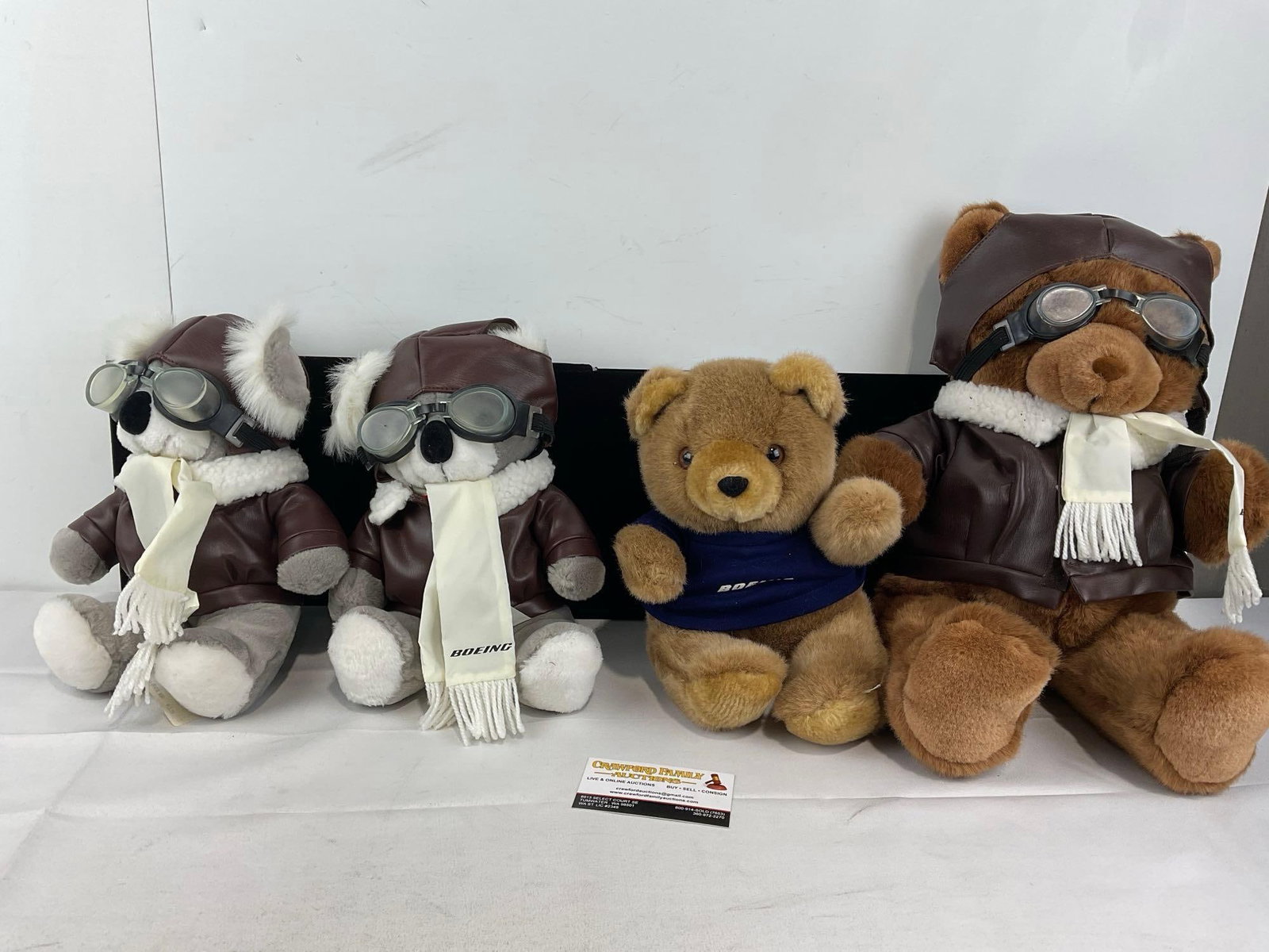 4 Plush Bear Toys, Boeing, 3x w/Goggles, Flight Leather Jackets, & White Boeing Scarves (1 of 4)
