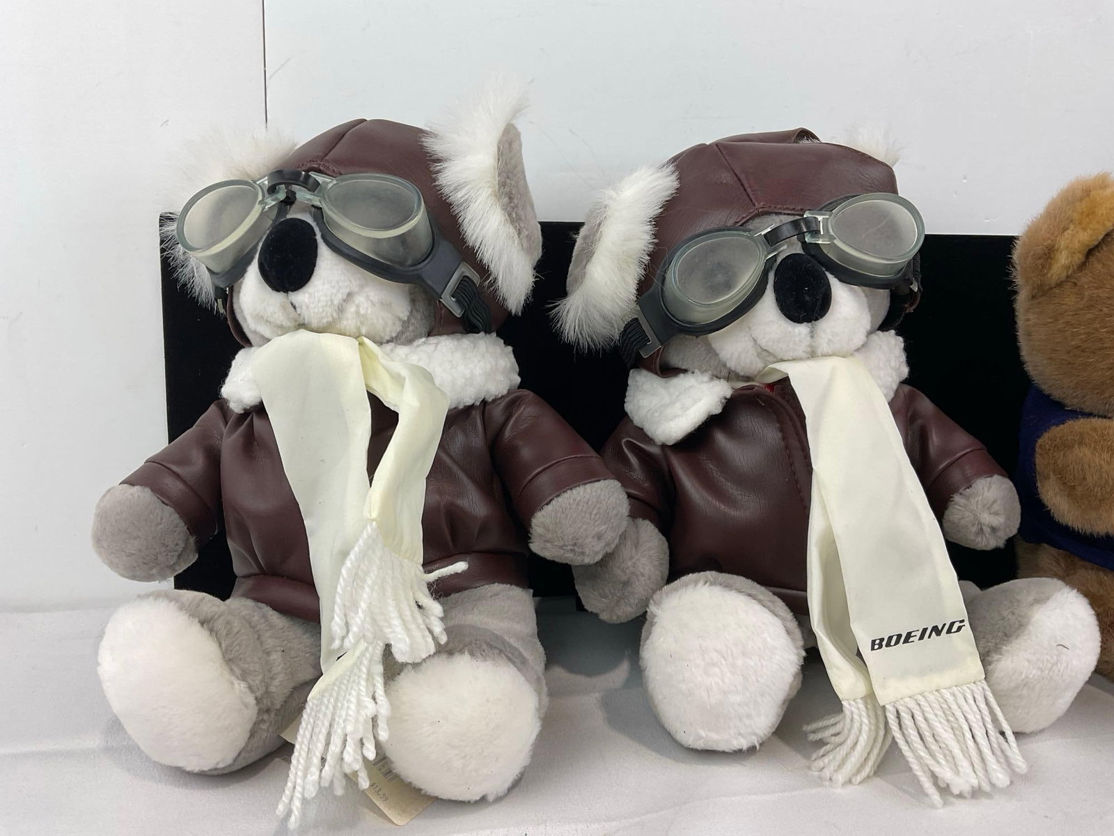 4 Plush Bear Toys, Boeing, 3x w/Goggles, Flight Leather Jackets, & White Boeing Scarves - 2