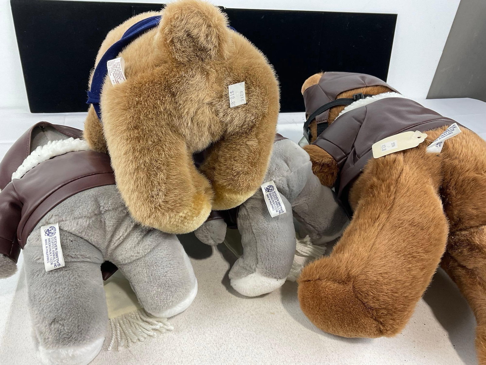 4 Plush Bear Toys, Boeing, 3x w/Goggles, Flight Leather Jackets, & White Boeing Scarves - 4