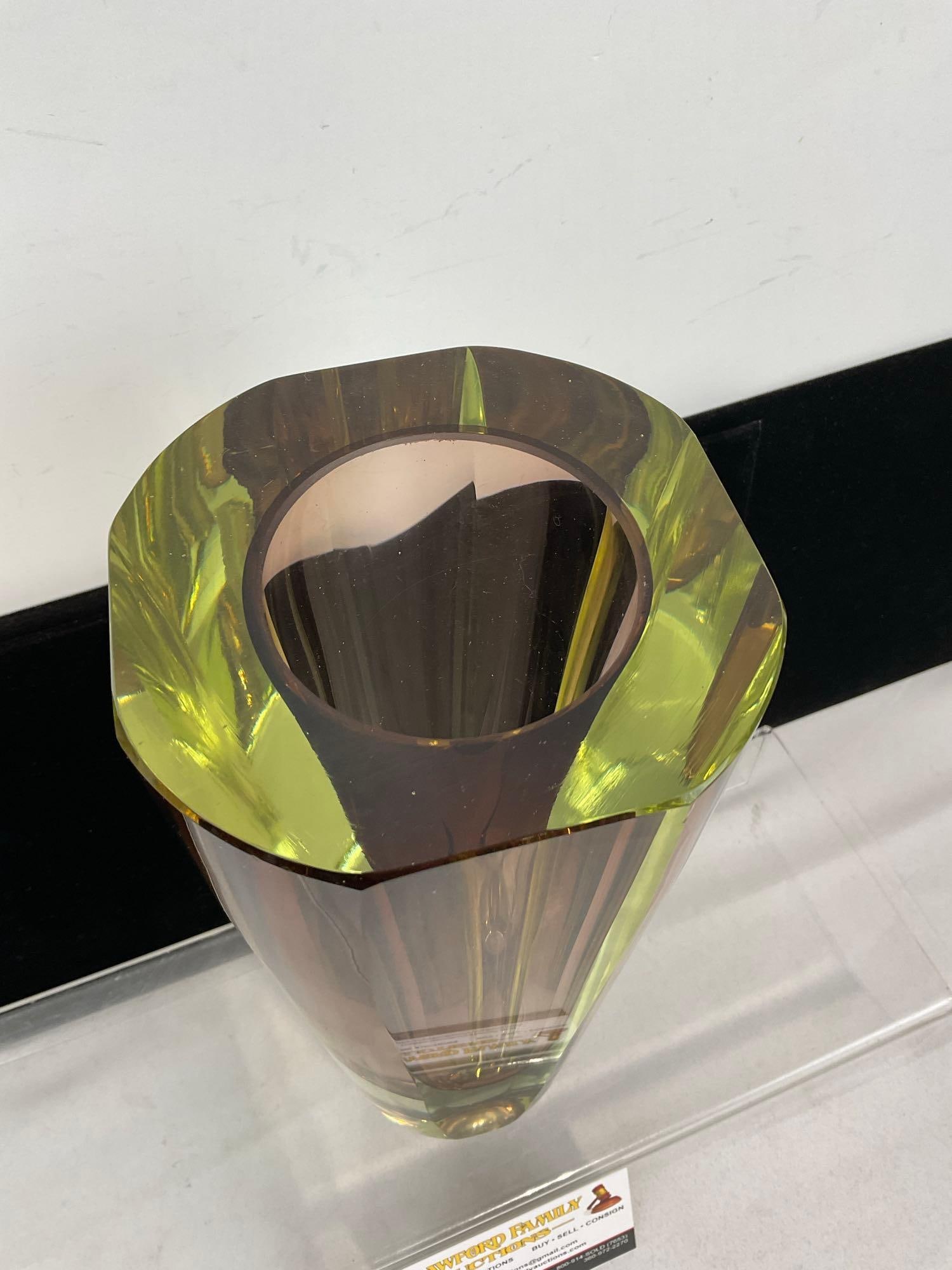 Vintage 1960s Murano Mandruzzato Sommerso Vase, Clear Yellow w/Amber, 10 inches tall - 2