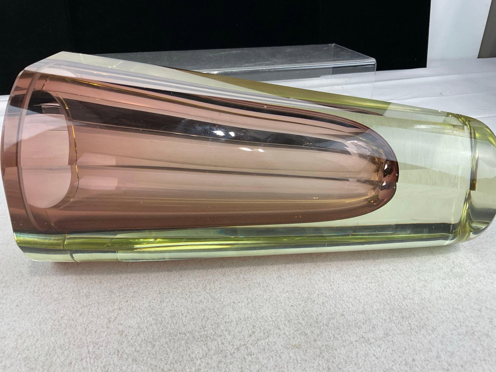 Vintage 1960s Murano Mandruzzato Sommerso Vase, Clear Yellow w/Amber, 10 inches tall - 3