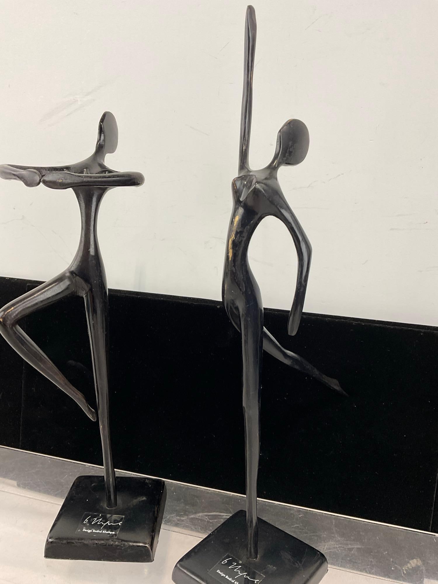 Pair of Design Bodrul Khalique Cast Brass Figures, dark finish on top, 14 inches tall - 2