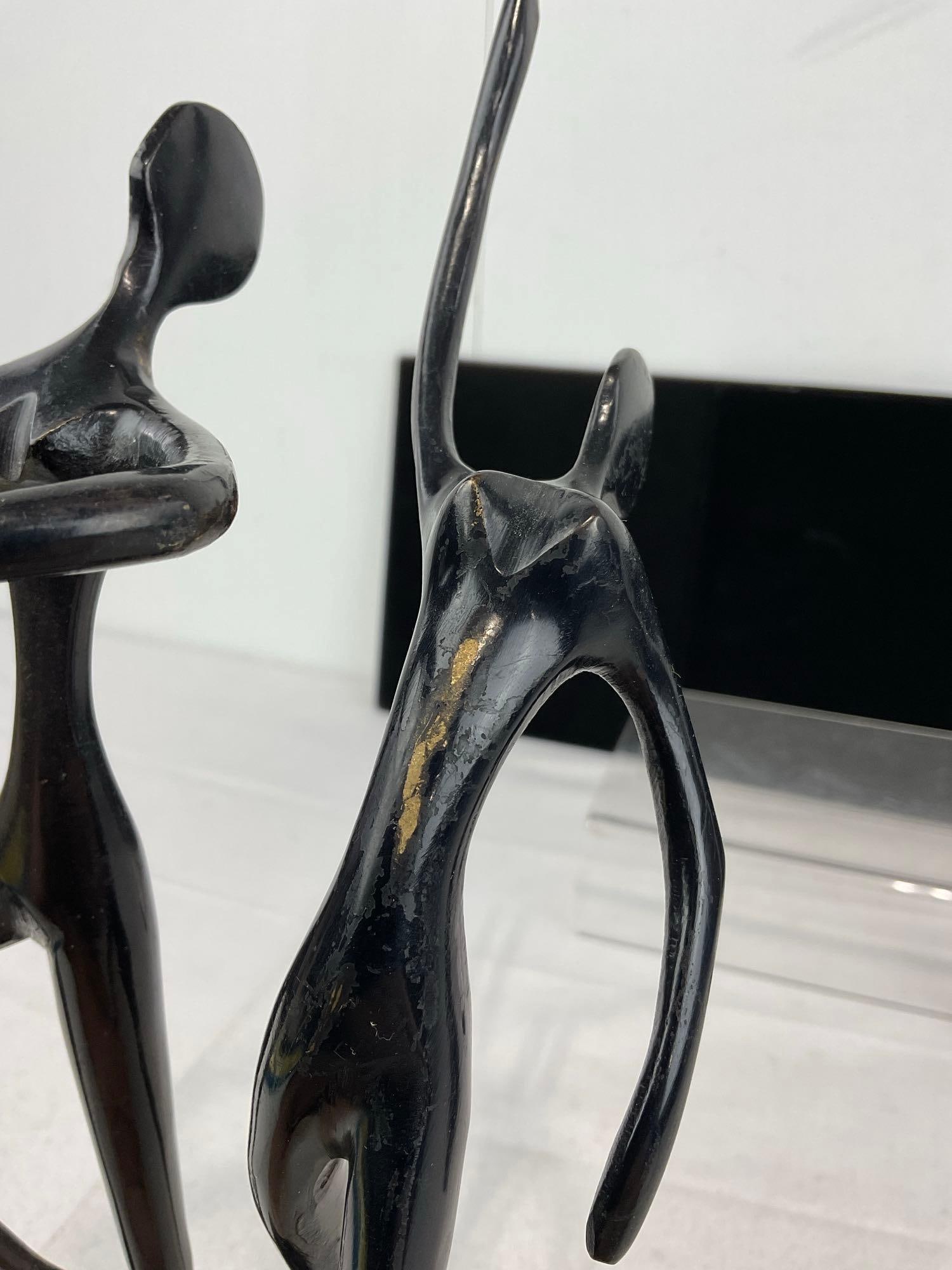 Pair of Design Bodrul Khalique Cast Brass Figures, dark finish on top, 14 inches tall - 6