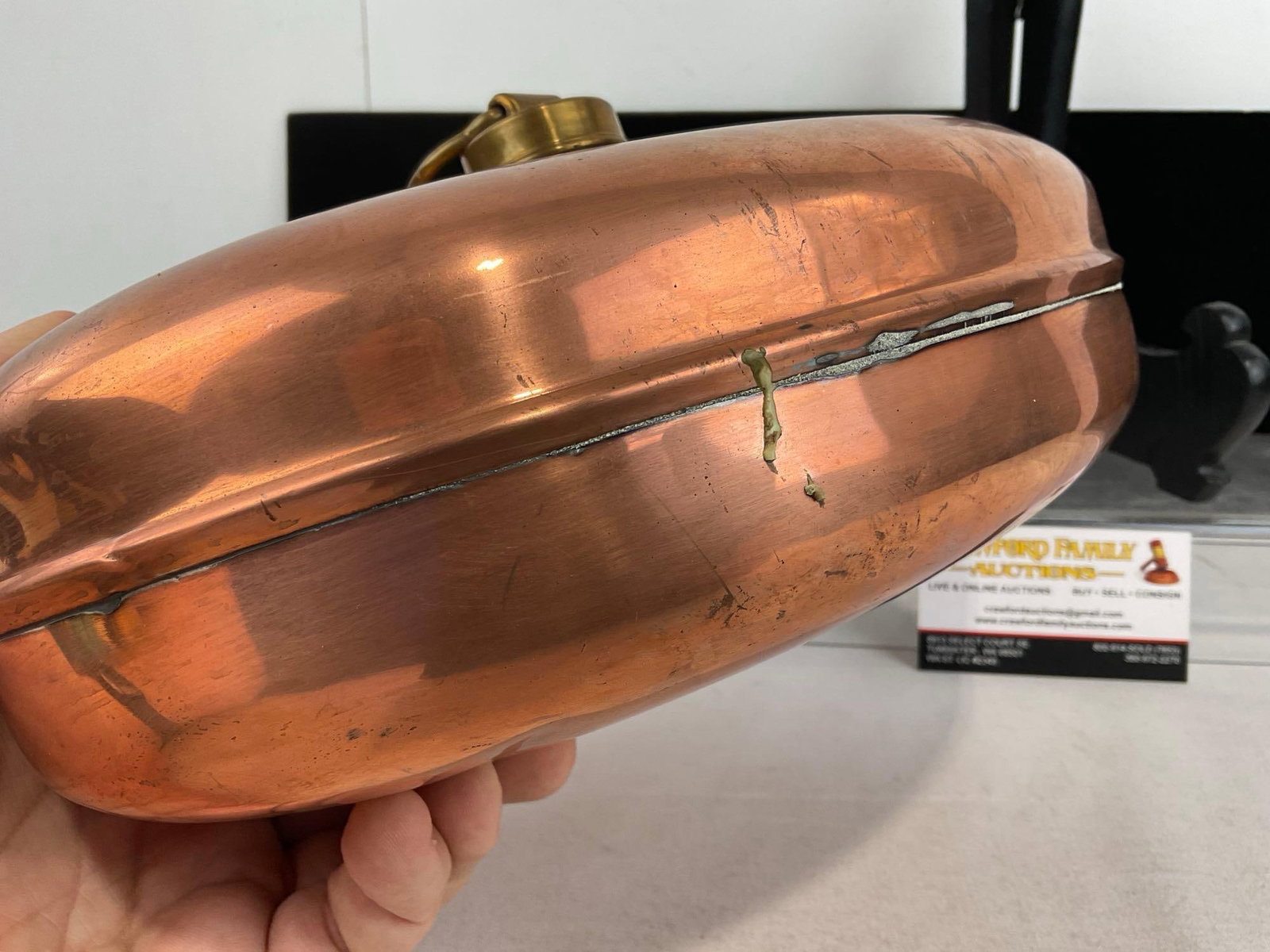 Vintage Hot Water Bottle, Copper Clad oval shape, 6h x 12w x 9d inches - 4