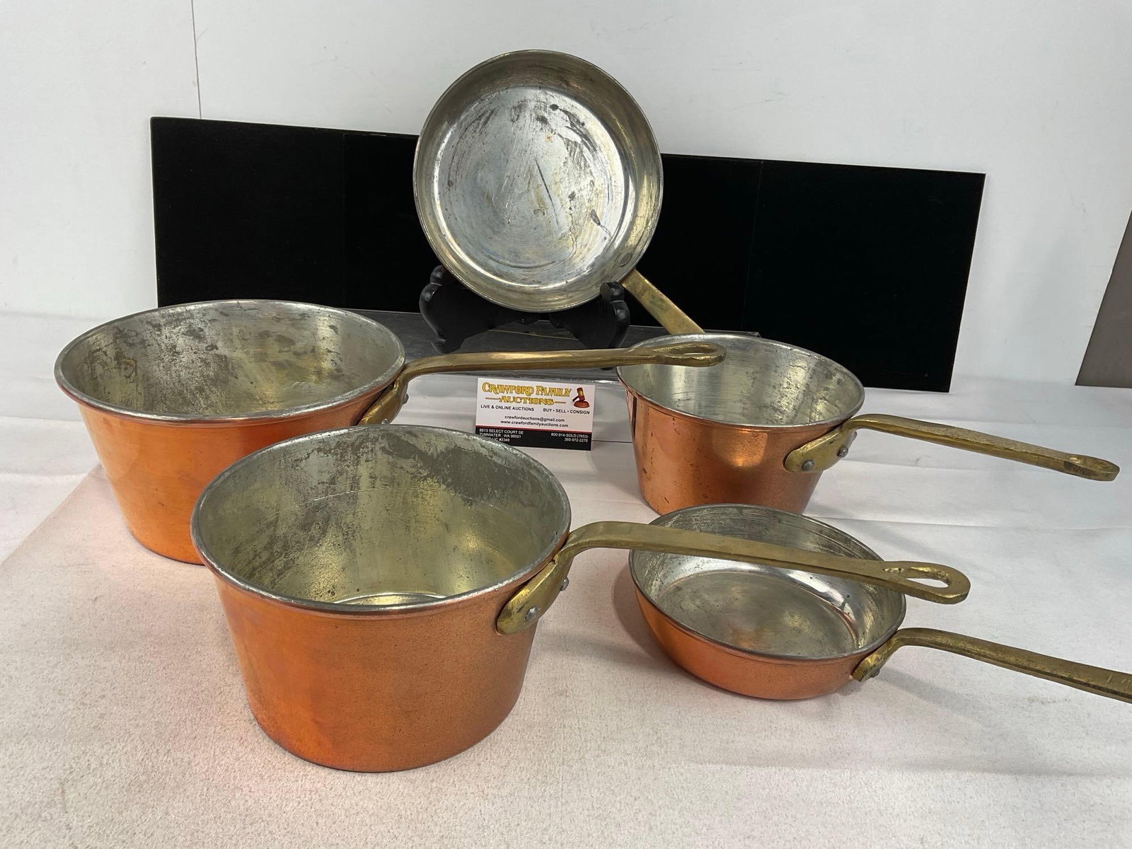 5 Vintage unmarked Copper Clad Sauce Pans & Skillets, w/Brass Handles (1 of 5)