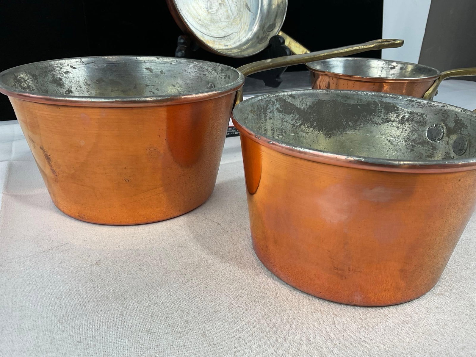 5 Vintage unmarked Copper Clad Sauce Pans & Skillets, w/Brass Handles - 2