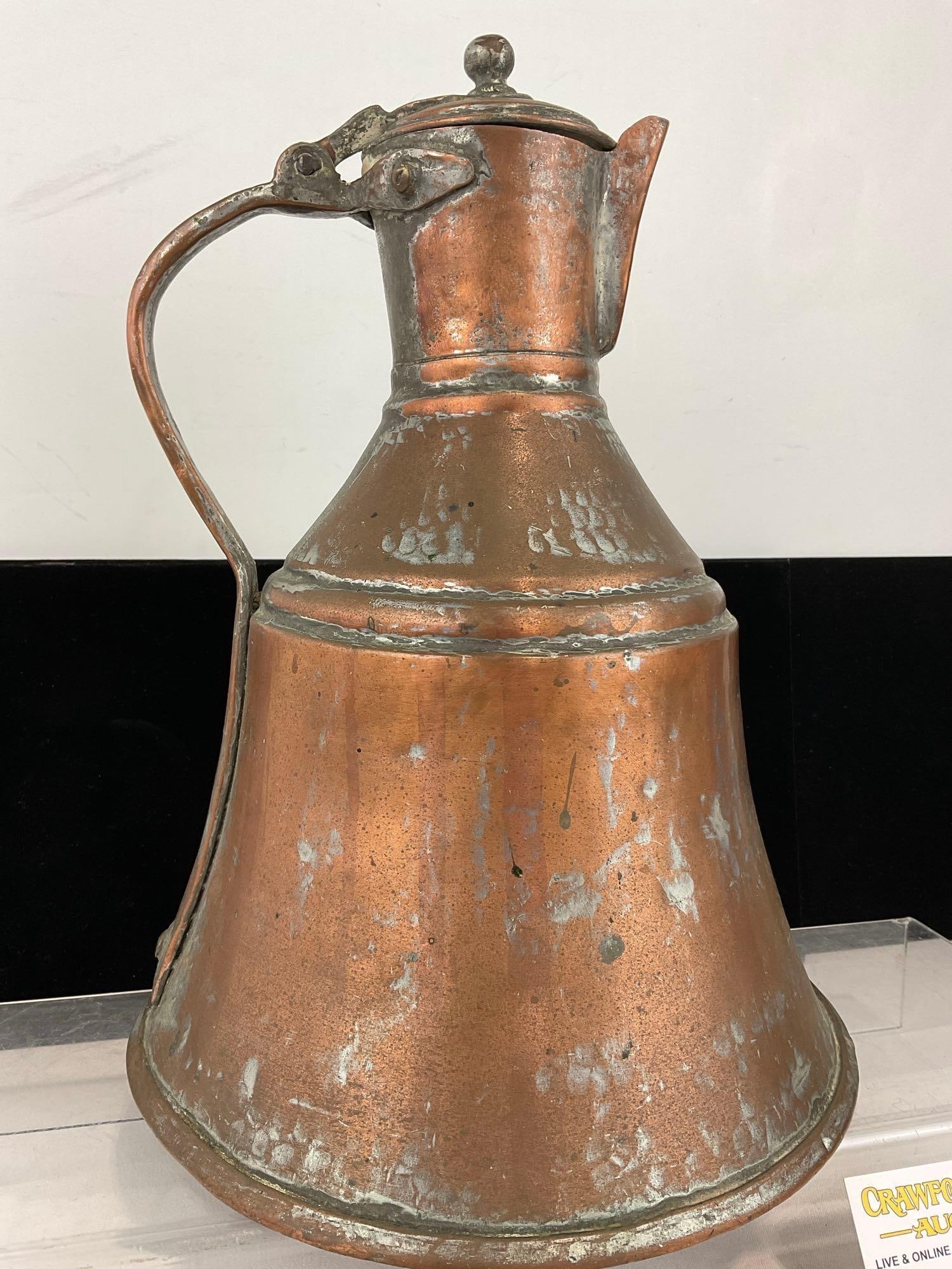 Vintage Handmade Hammered Copper Tea Kettle, 13h x 10w x 10d inches - 2