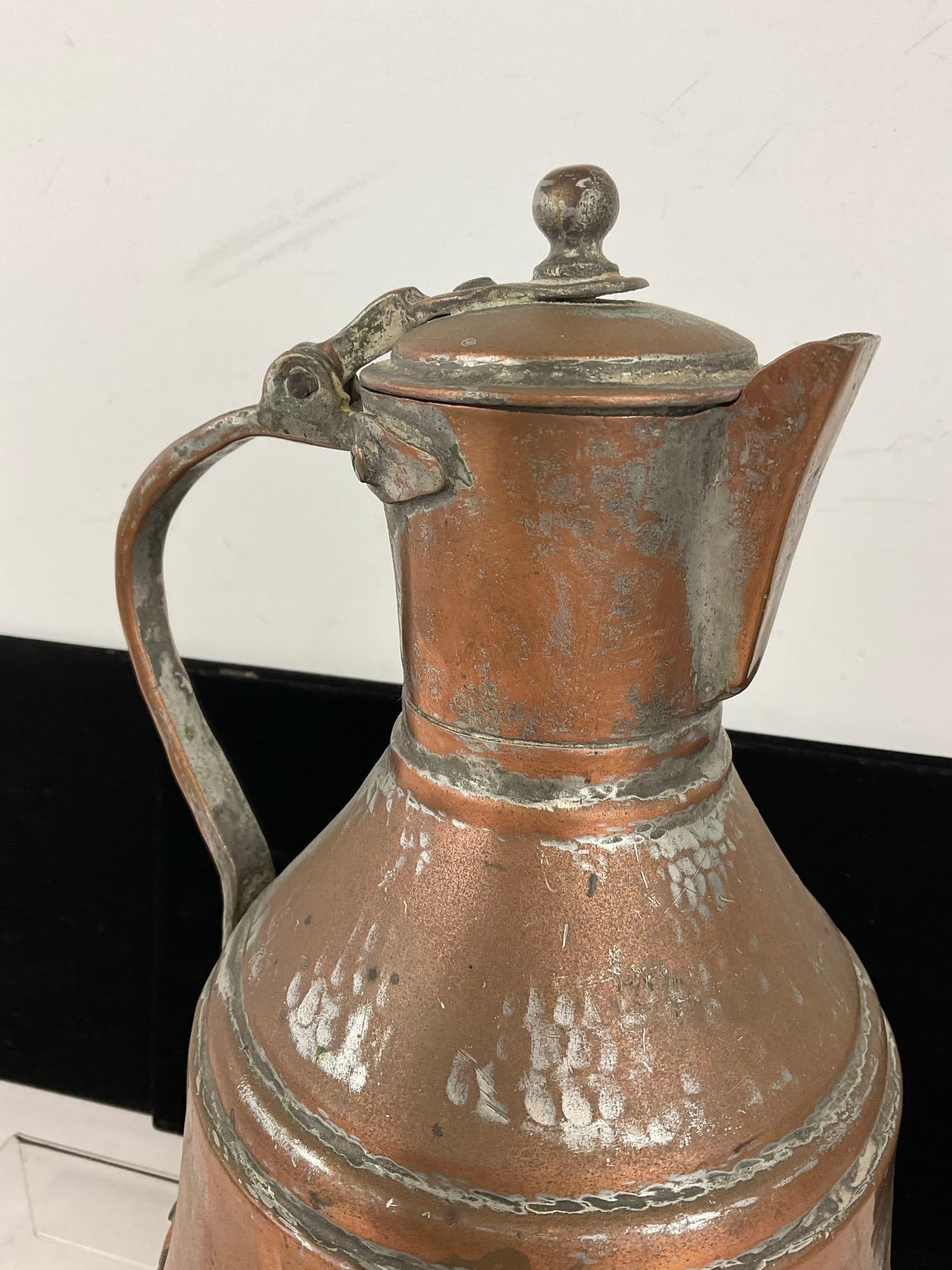 Vintage Handmade Hammered Copper Tea Kettle, 13h x 10w x 10d inches - 3