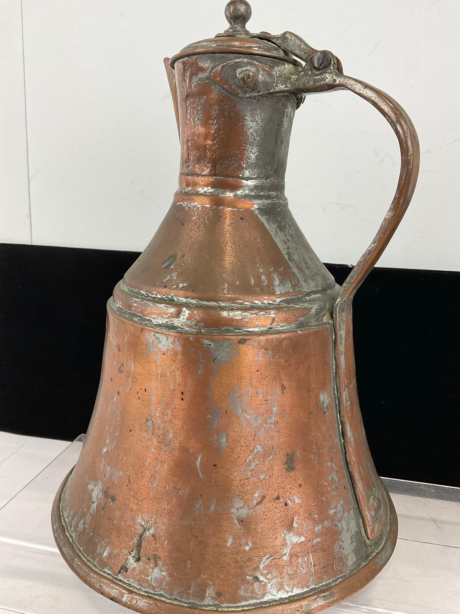 Vintage Handmade Hammered Copper Tea Kettle, 13h x 10w x 10d inches - 4