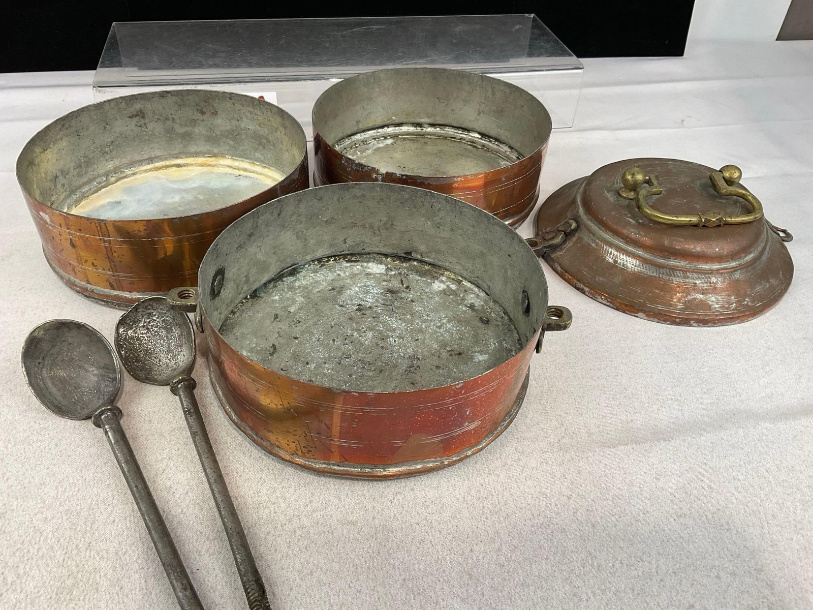 Indian Handmade Copper Lunch Box, 3 Tier, w/2 Spoon Screw Closures, 10h x 9w x 8d inches - 4