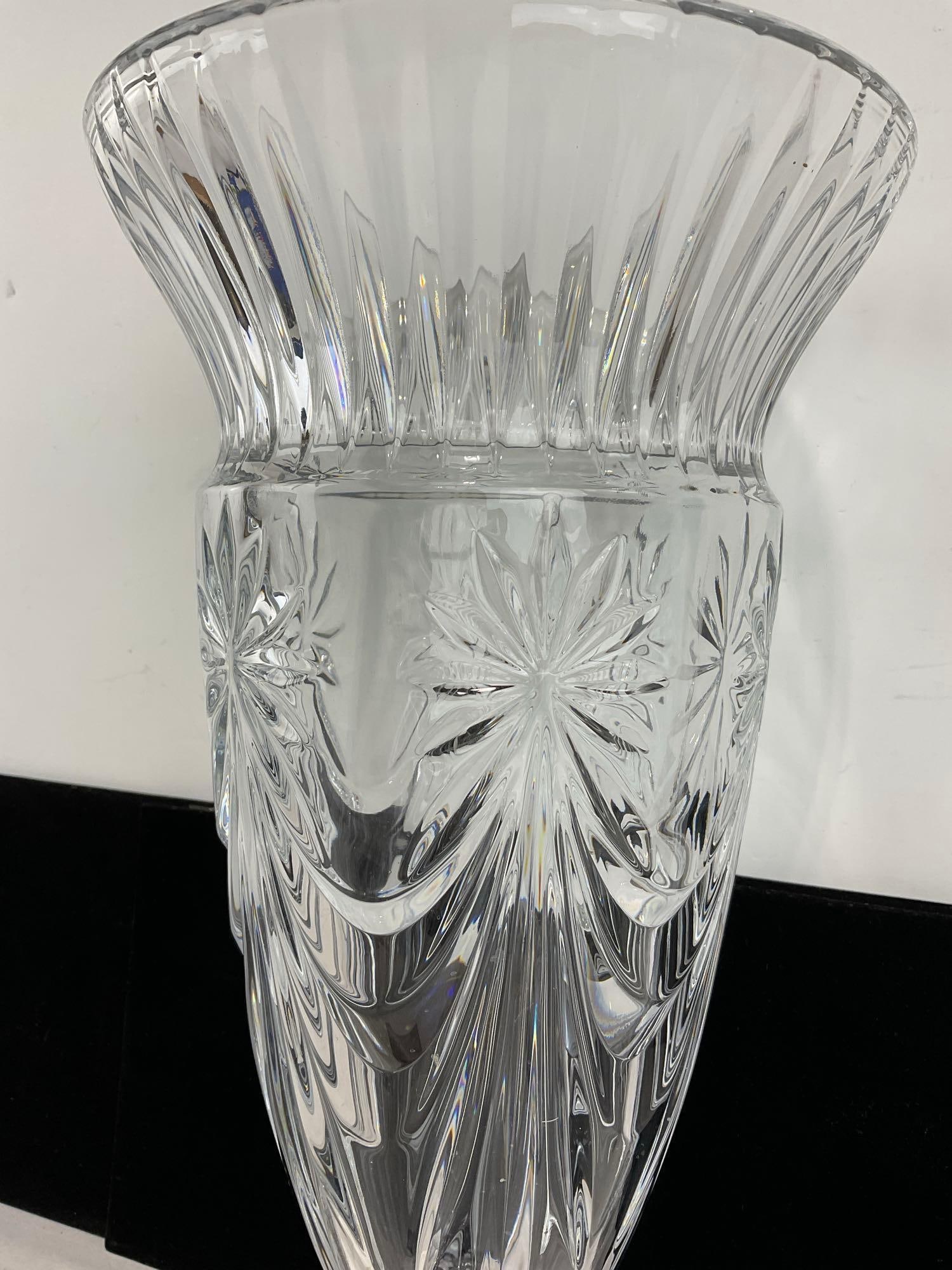 Large Shannon Crystal Contessa Pattern Vase, by Godinger, 16 inches tall - 2