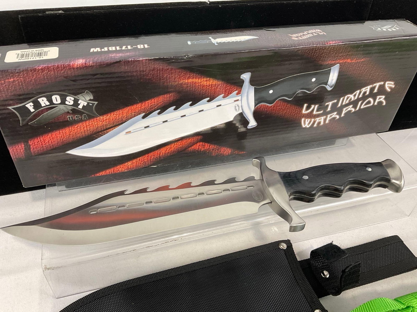 Zombie Hunter Katana Green & Black w/scabbard & Ultimate Warrior 15 inch Knife w/sheath, NIB - 2