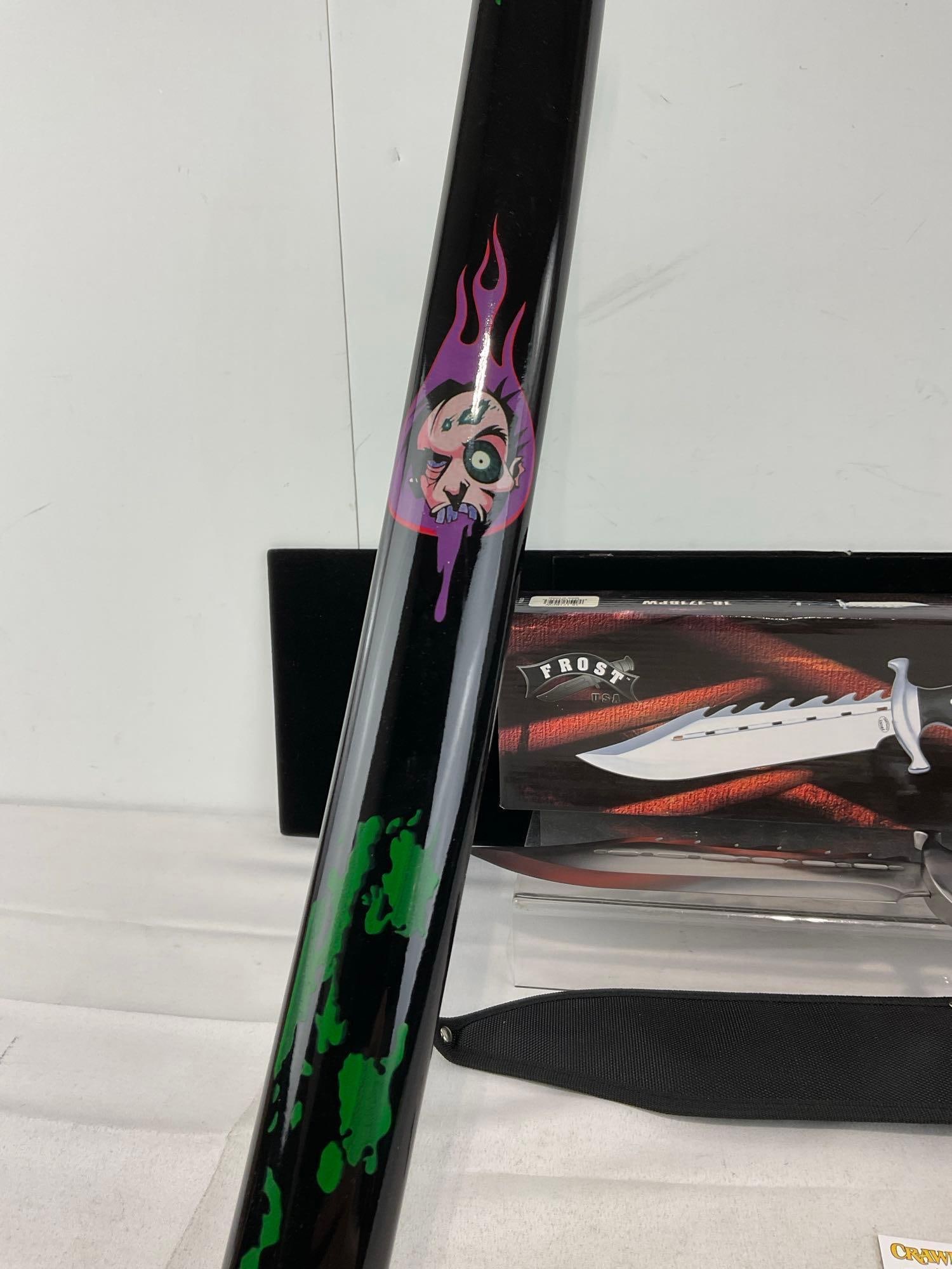 Zombie Hunter Katana Green & Black w/scabbard & Ultimate Warrior 15 inch Knife w/sheath, NIB - 4