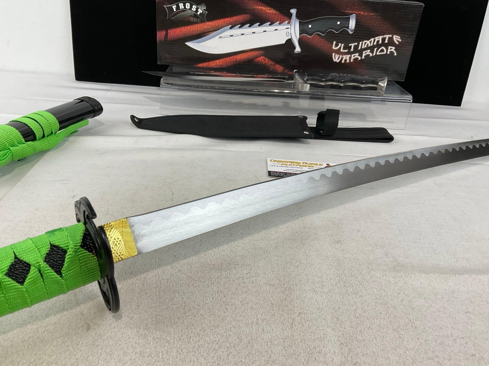 Zombie Hunter Katana Green & Black w/scabbard & Ultimate Warrior 15 inch Knife w/sheath, NIB - 5