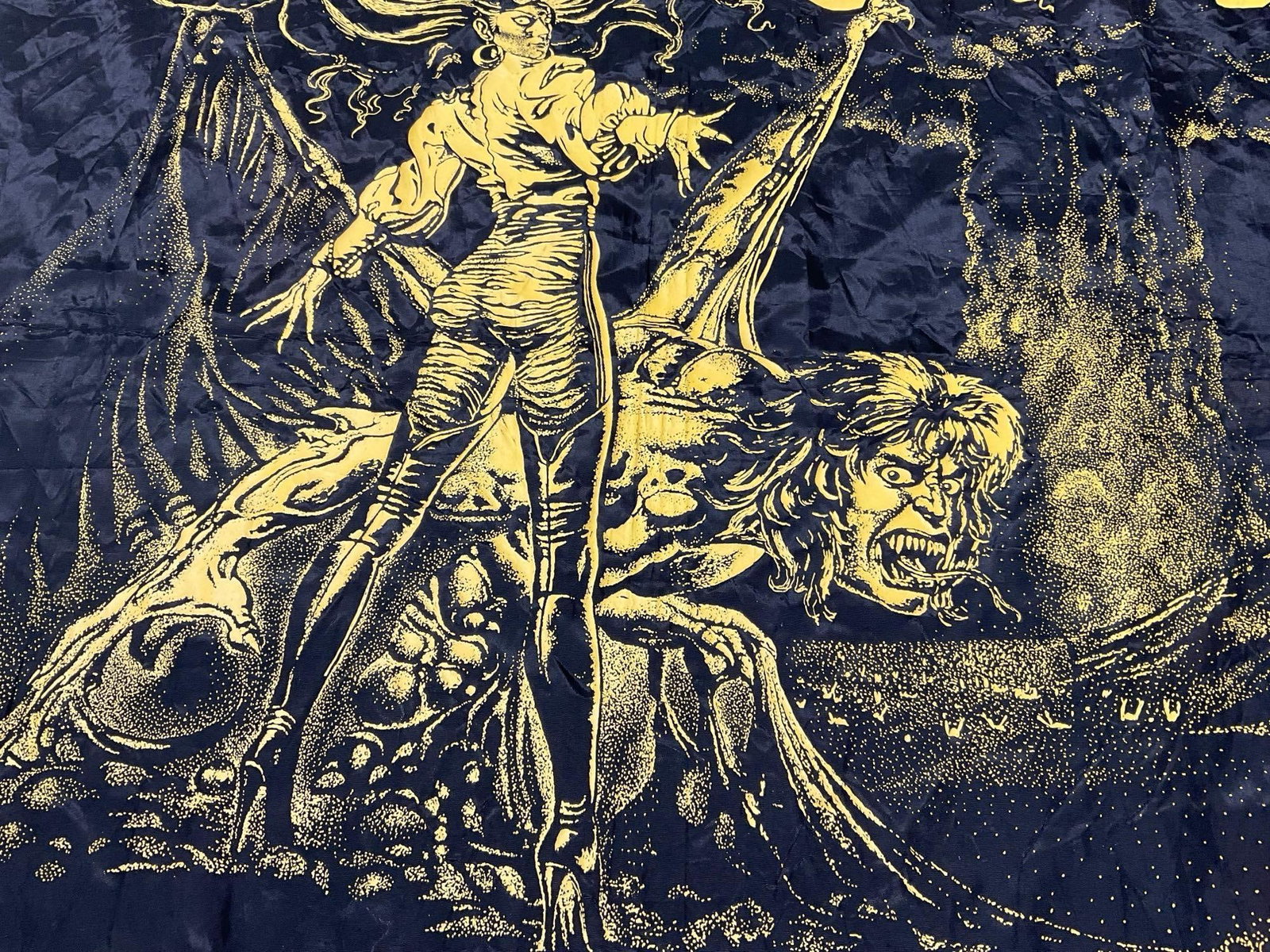 Vintage 1986 Ozzy Osbourne Silk? Tapestry The Ultimate Sin, Black & Yellow, approx 42 x 42 inches - 3