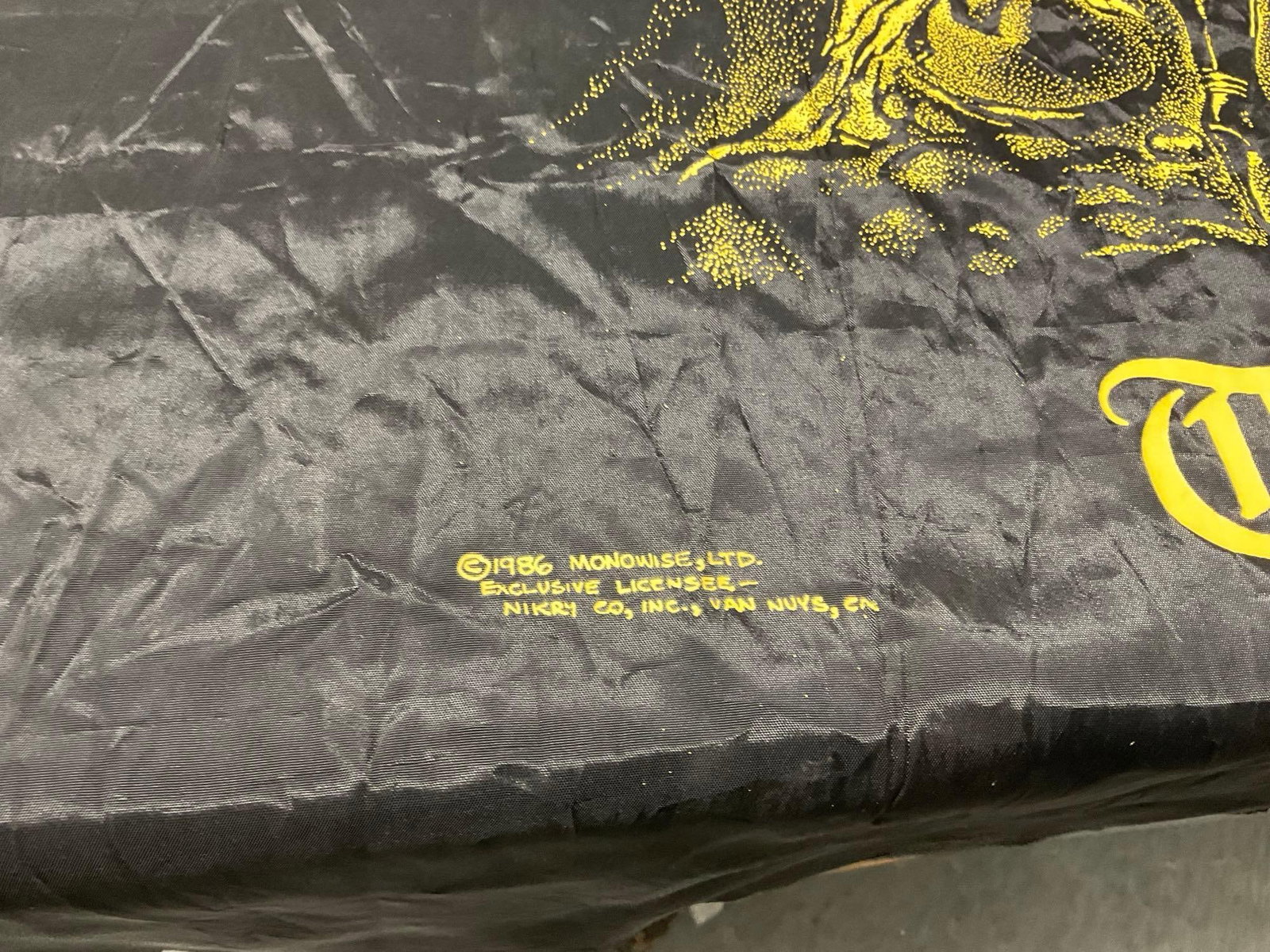 Vintage 1986 Ozzy Osbourne Silk? Tapestry The Ultimate Sin, Black & Yellow, approx 42 x 42 inches - 4