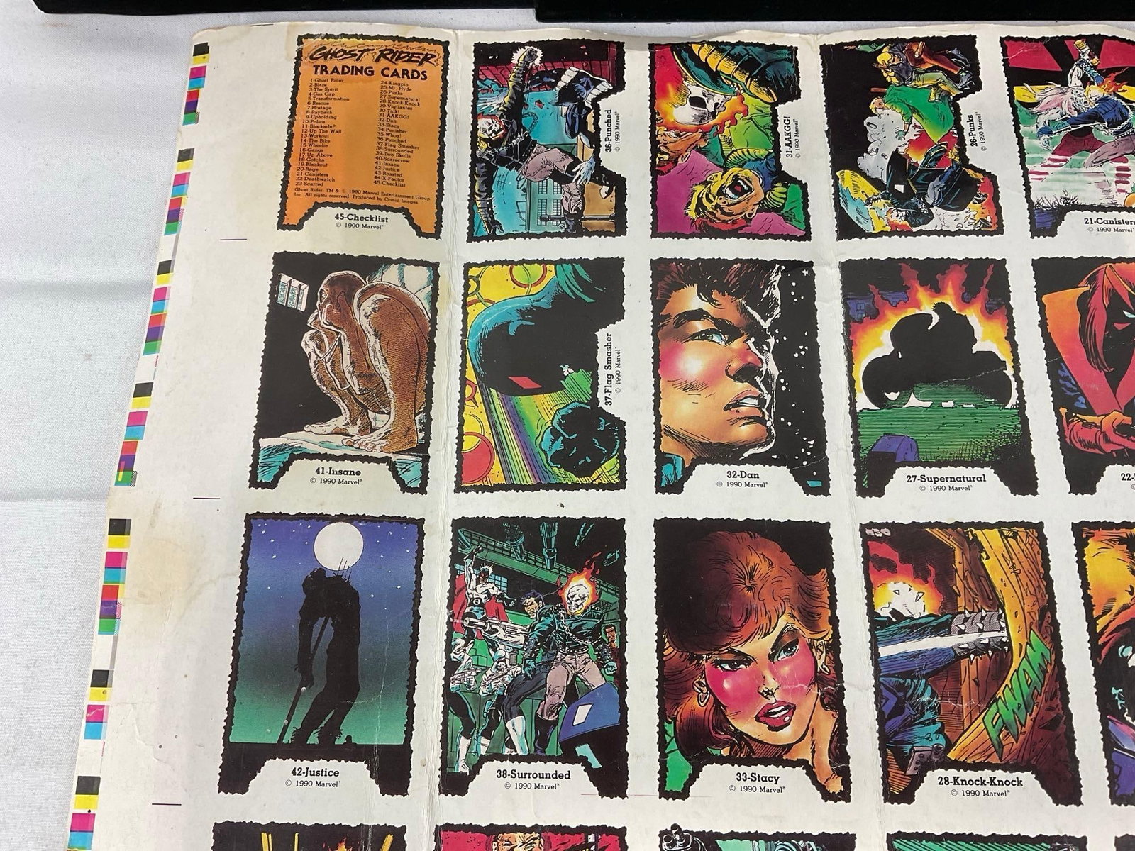 Vintage 1990 Marvel Ghost Rider Complete Set of 45 Cards, in single uncut sheet - 5