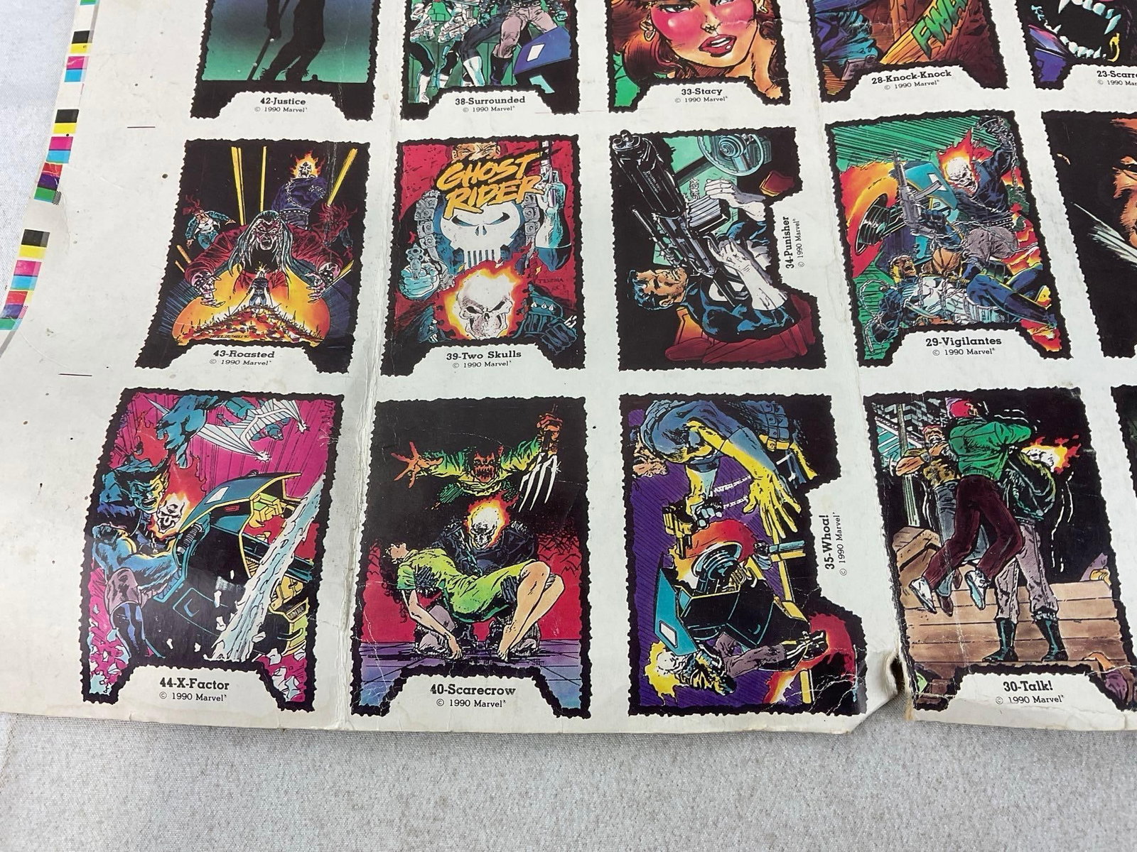 Vintage 1990 Marvel Ghost Rider Complete Set of 45 Cards, in single uncut sheet - 6