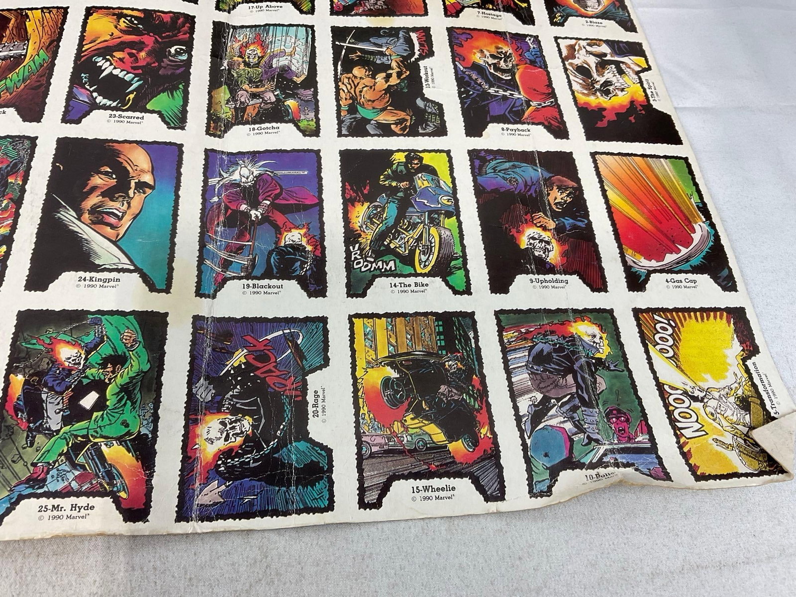 Vintage 1990 Marvel Ghost Rider Complete Set of 45 Cards, in single uncut sheet - 8