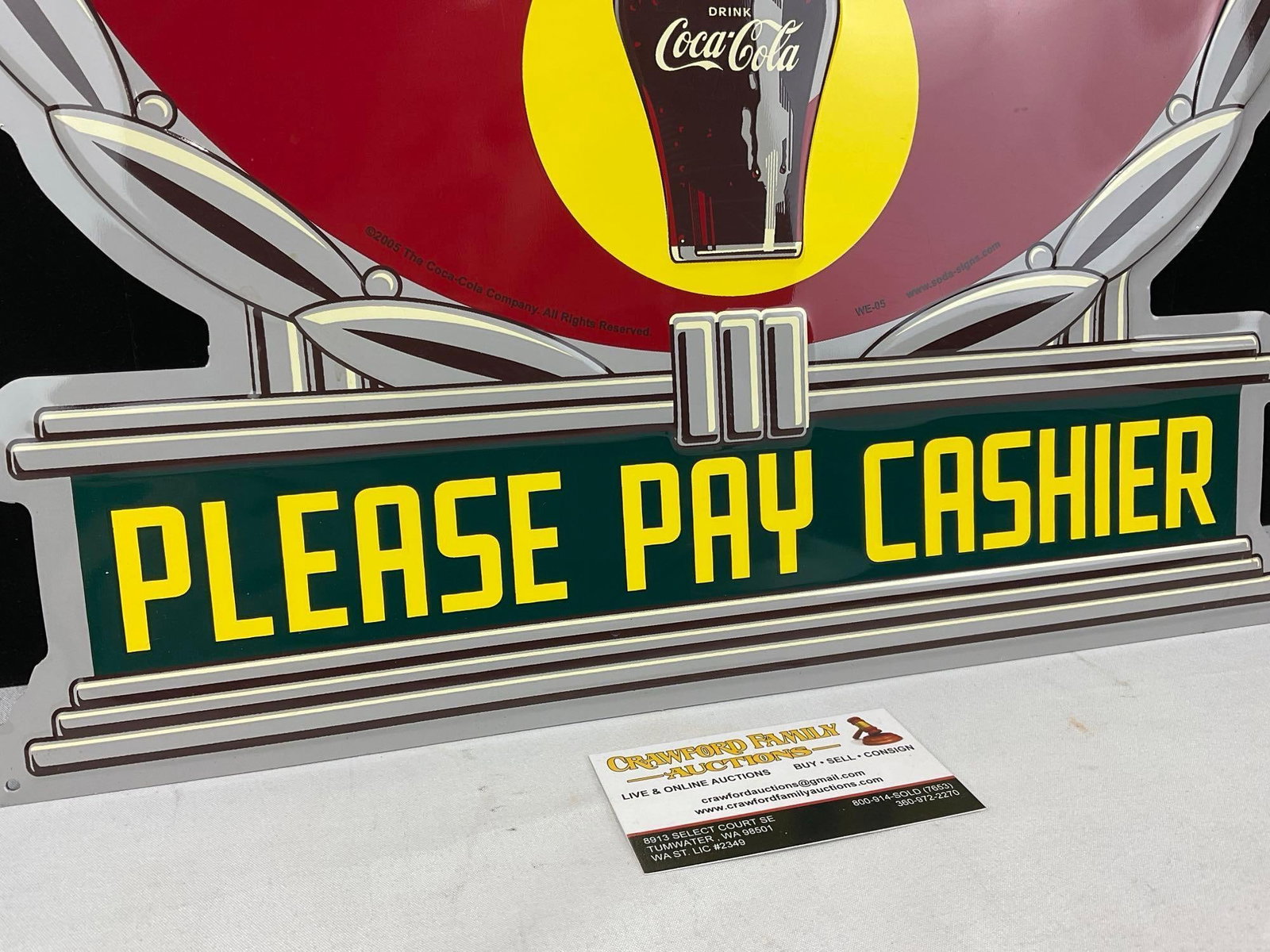 Vintage 2005 Coca-Cola Sign, Embossed Diecut, Please Pay Cashier, 21x18 inches - 3