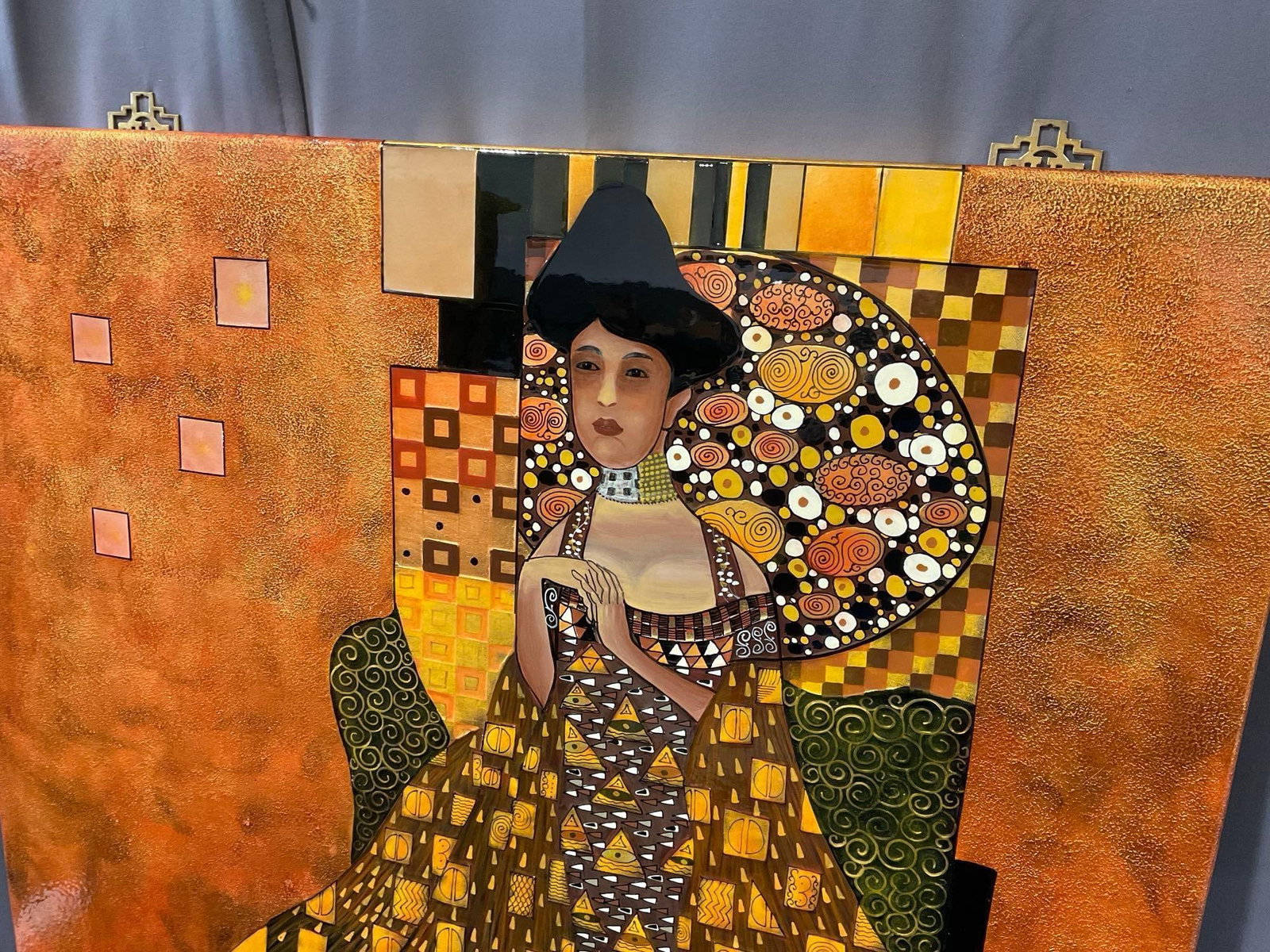 Large Repro in the style of Gustav Klimts Portrait of Adele Bloch-Bauer, lacquered style, 37x35 in - 2